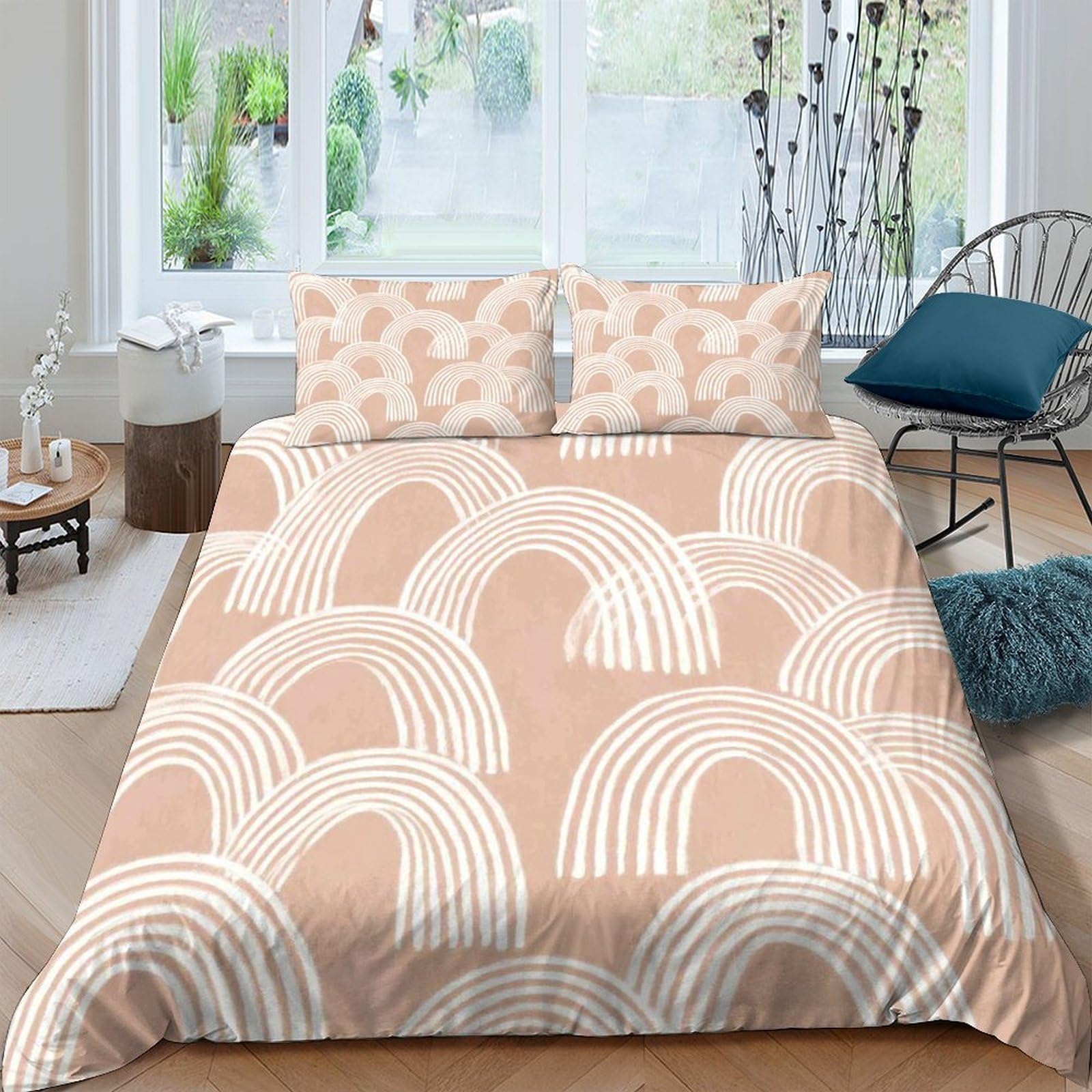 Ctjqhvkz Style-9 3D Printed Beige Rainbow Fitted Sheet Microfiber Soft Decorative Arch Pattern Bed Sheet For Bedroom Guest Room Mattress Cover Single（135X200cm）