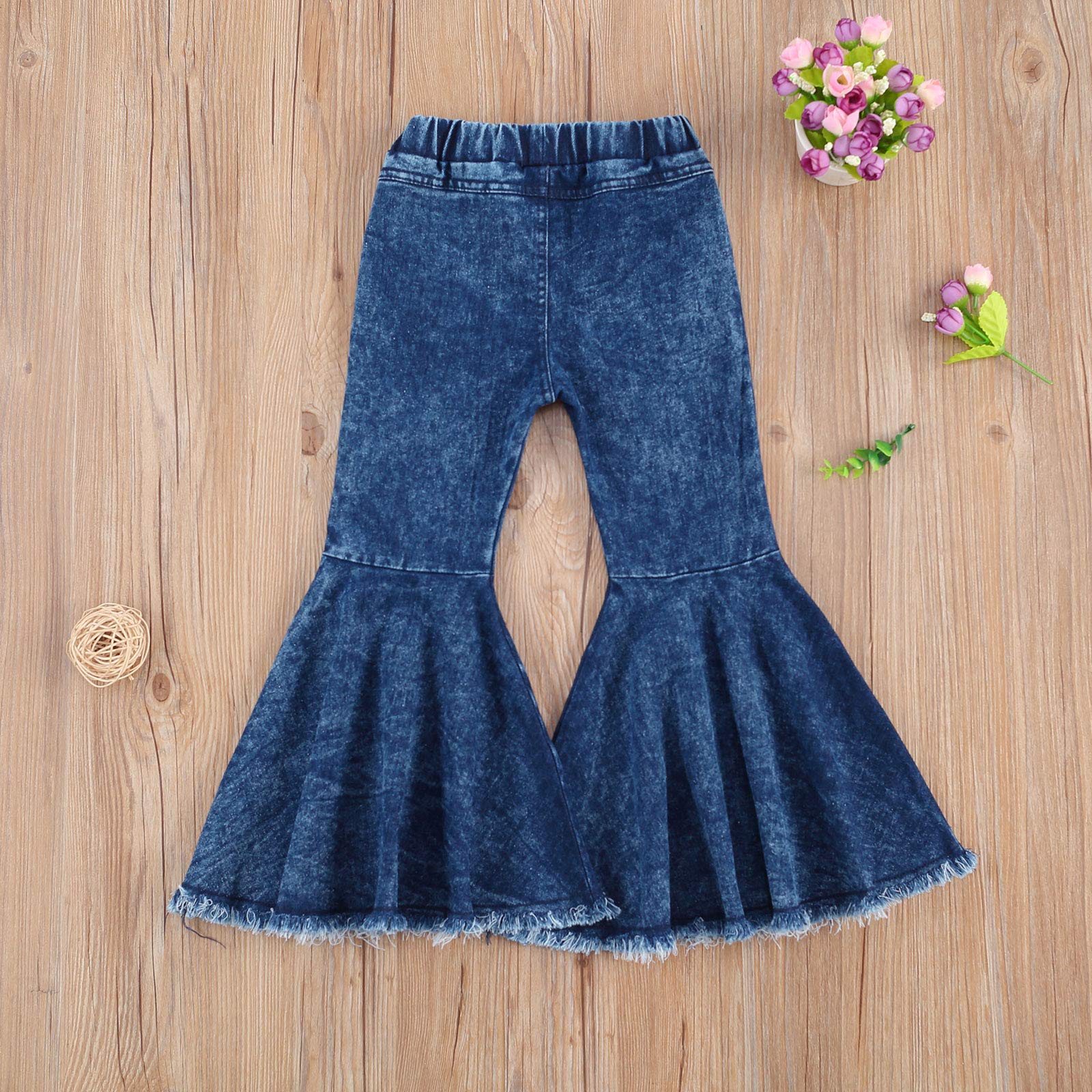 GOOCHEER Bambini Bambino Bambina Bambino Ragazza Increspato Jeans Strappati Bell Bottom Flare Pantaloni Strappati Denim Leggings Pantaloni | Pantaloni svasati per bambini, abiti autunno inverno