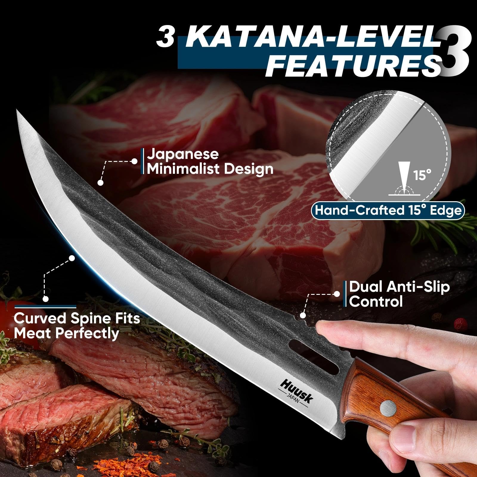 Huusk Japanese High Carbon Steel Carving Knife with Ergonomic Handle — Amazon image 4