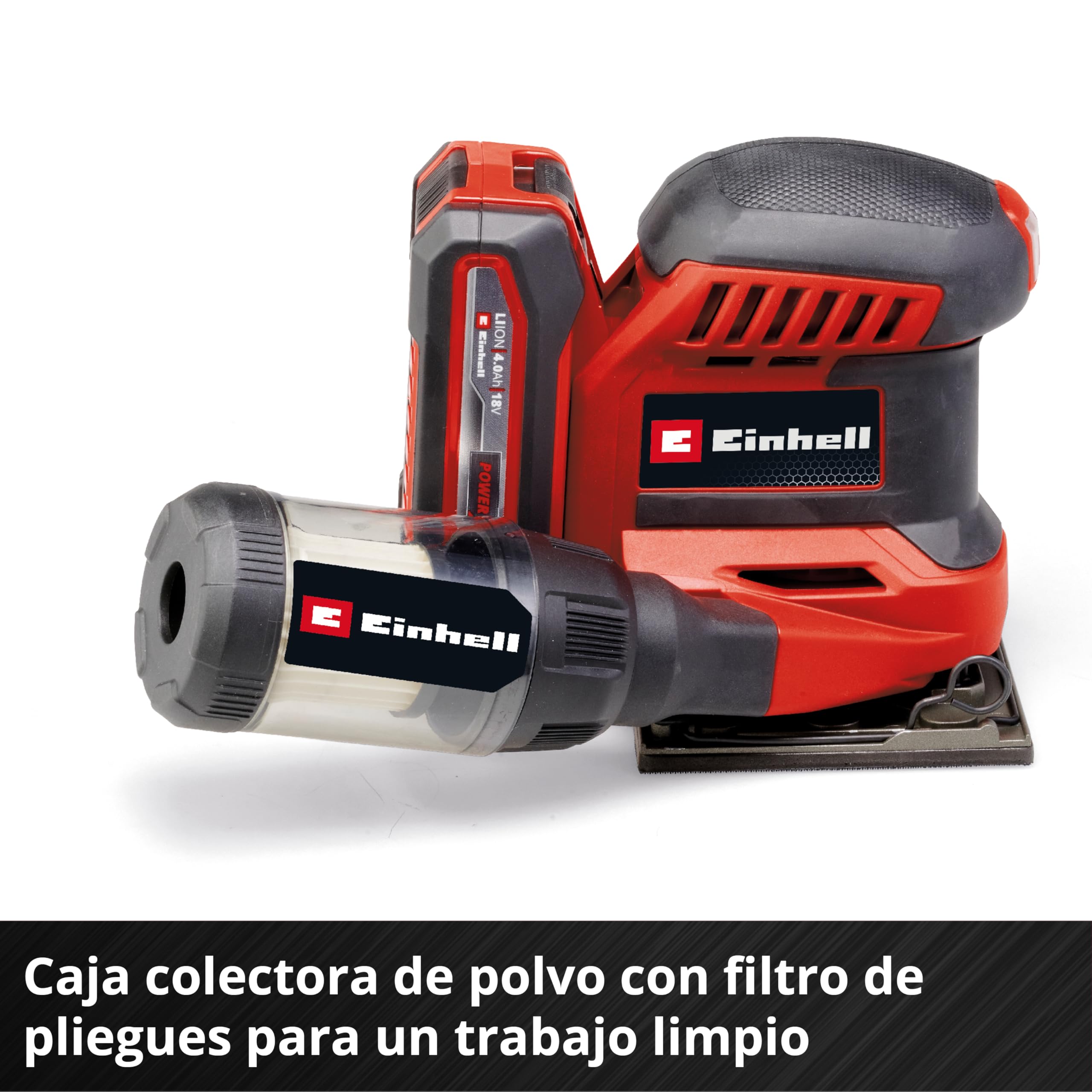 Einhell Lijadora de puño con batería TE-OS 18/113 3X Li-Solo Power X-Change (18V, lijadora orbital, 3 placas de lijado intercambiables, círculo oscilante de 1,8 mm, incl. accesorios, sin batería)