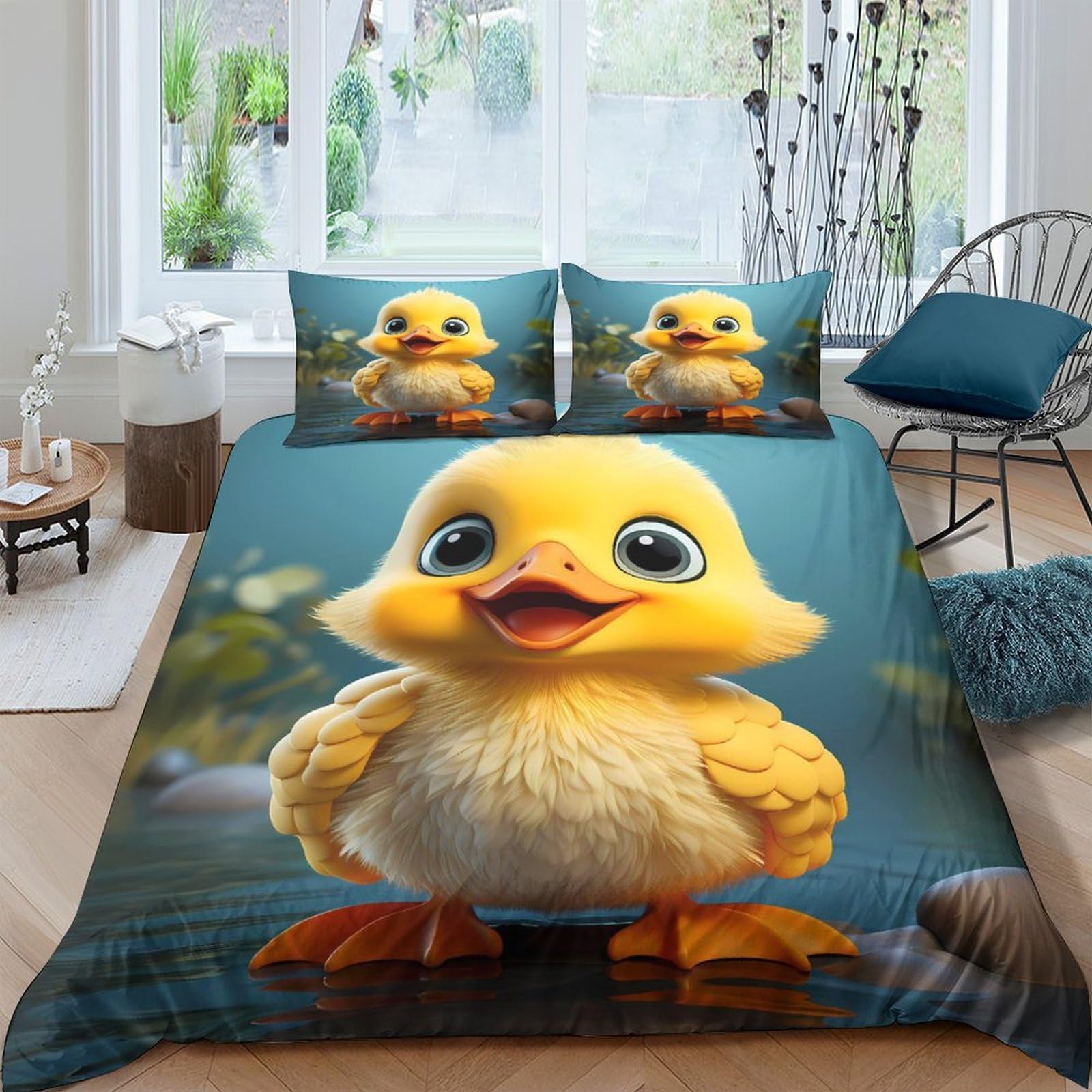 Ctjqhvkz Style-9 3D Printed Cute Duck Fitted Sheet Microfiber Soft Yellow Cartoon Animal Bed Cover For Bedroom Dorm Decorative Single（135X200cm）