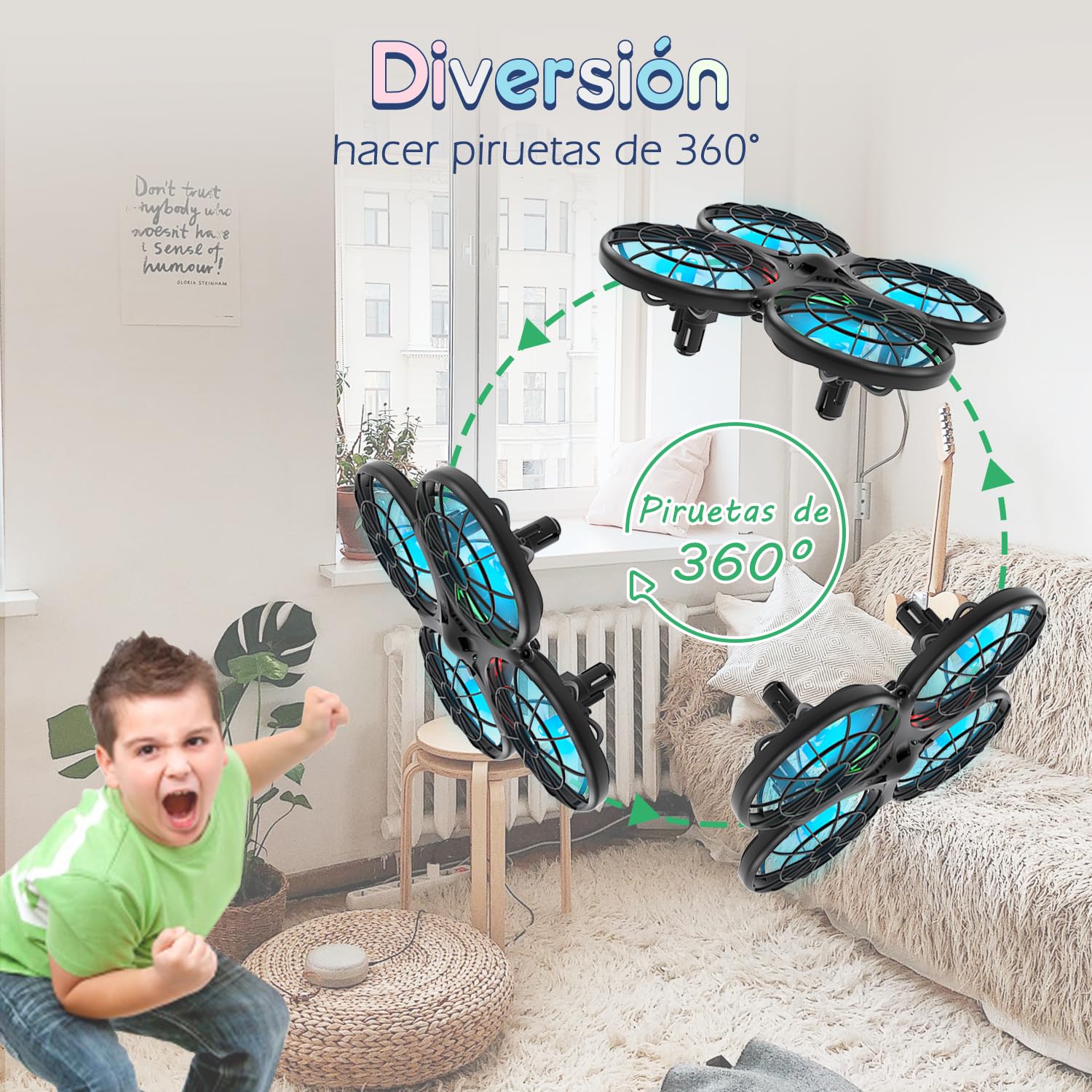 Loolinn | Dron para Niños de Regalo - Mini Drone Cuadricóptero RC con Tecnología Anti-Colisión Automática/Acrobacias de 360° / Seguro para los Niños/Fácil De Volar / C0 (Regalo de los Niños)