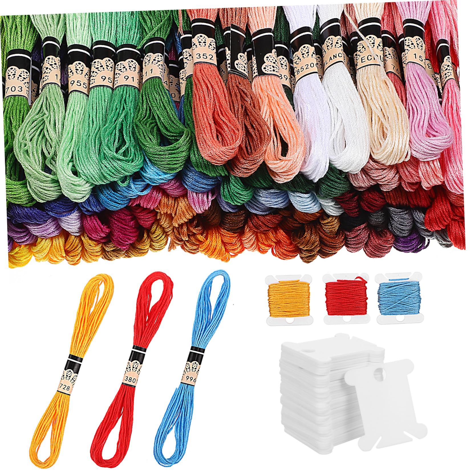 SHINEOFI 100 Colores De Hilo De Bordar + 100 Tarjetas Para Envolver Hilo Bobinas De Hilo Embroidery Kit Hilo Algodon Hilo De Punto De Cruz 100 Piezas*4