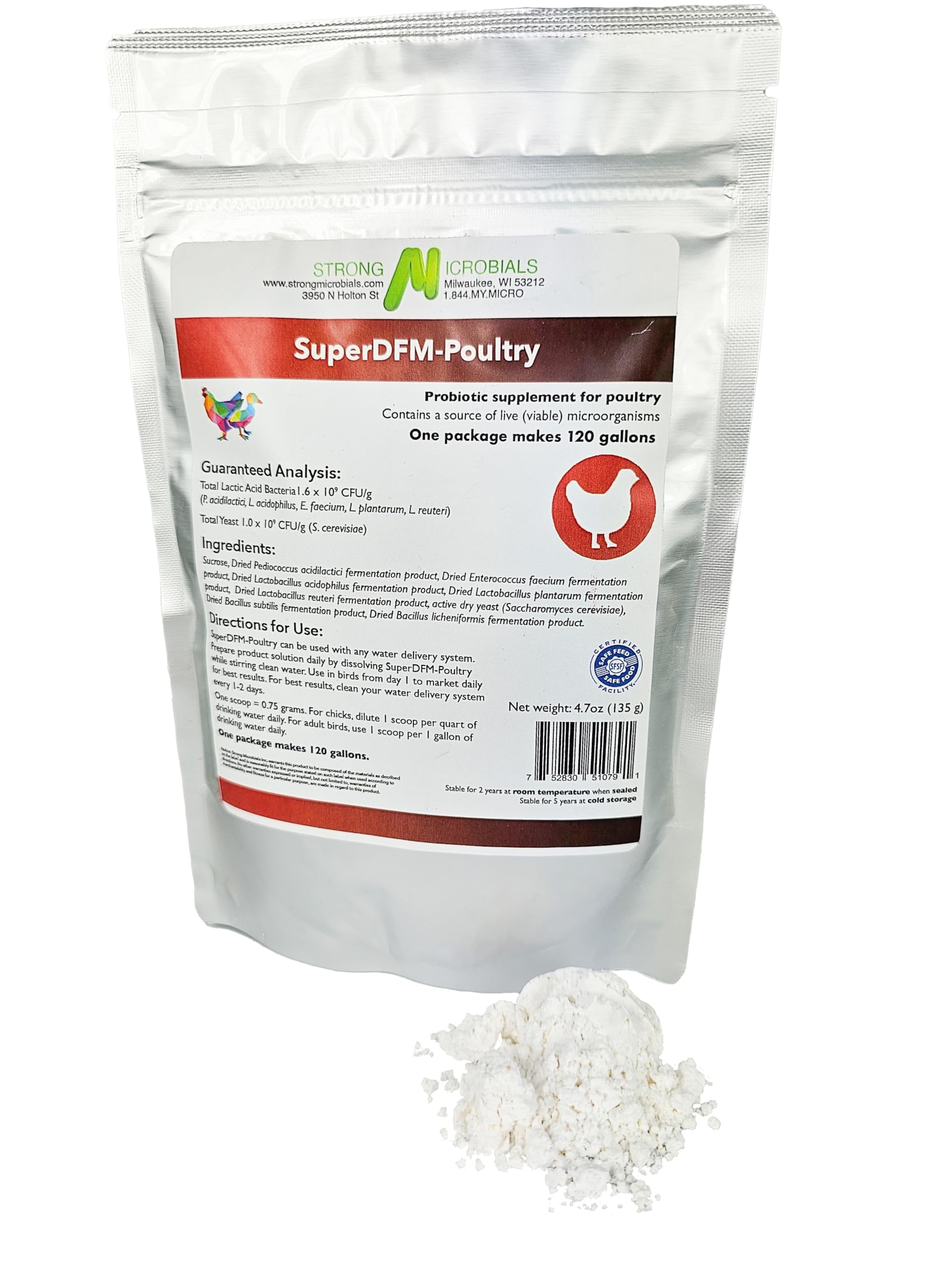SuperDFM Poultry - All-Natural Probiotics for Chickens, Ducks, Quails & More - Poultry Supplements for Digestive & Immune Support - Makes 120 Gallons - 4.7oz (135g)