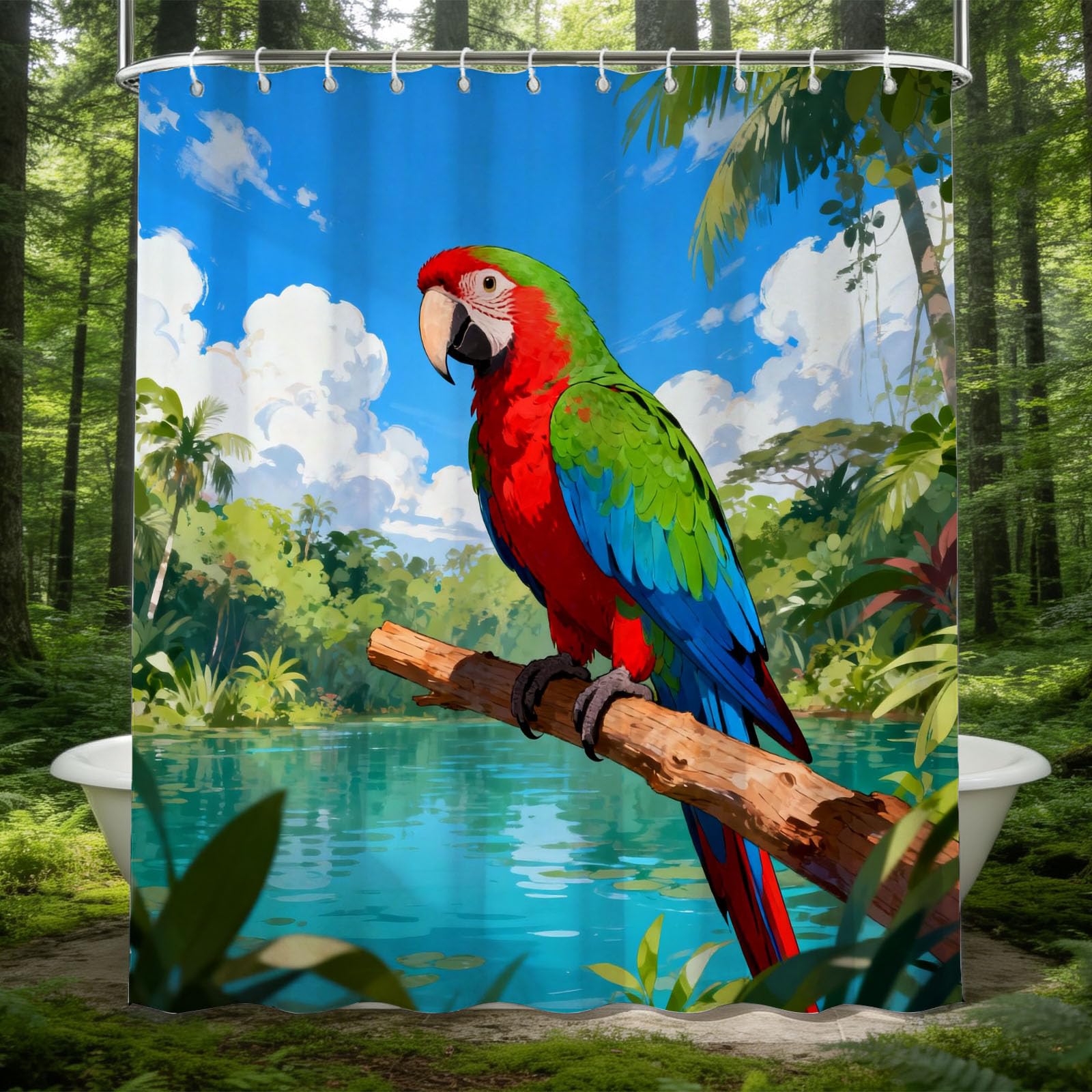 Hongduo 3D Macaw Shower Curtain for Stalls Bathtubs Wild Animal Bathroom Decor Shower Curtain Set Polyester Fabric Waterproof 120x180cm/48X71 Inch with Hooks