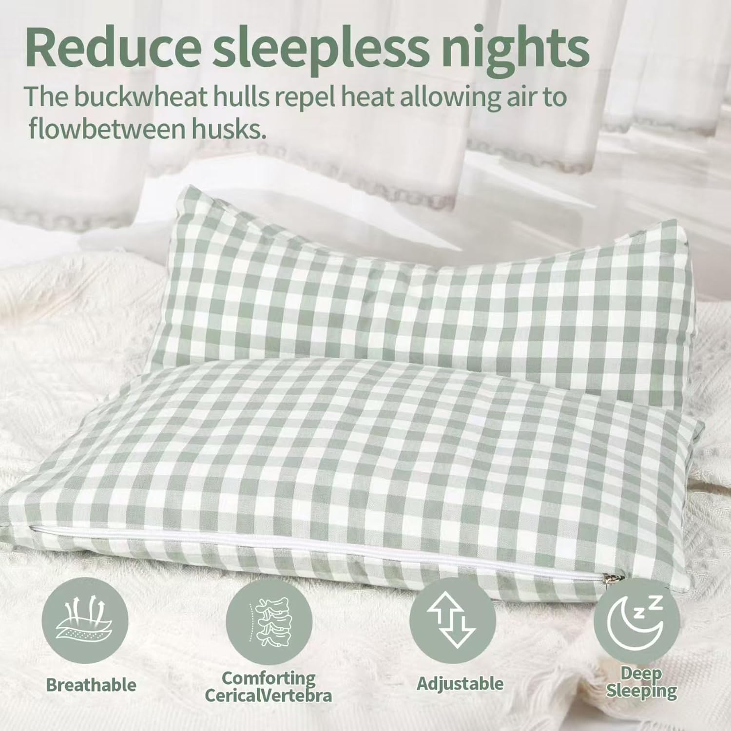 Buckwheat Hull Neck Support Bone Shape Pillow for Sleeping, Detachable Combination Pillow for Relieving Neck and Waist Pain and Fatigue(Light Green) - Image 5