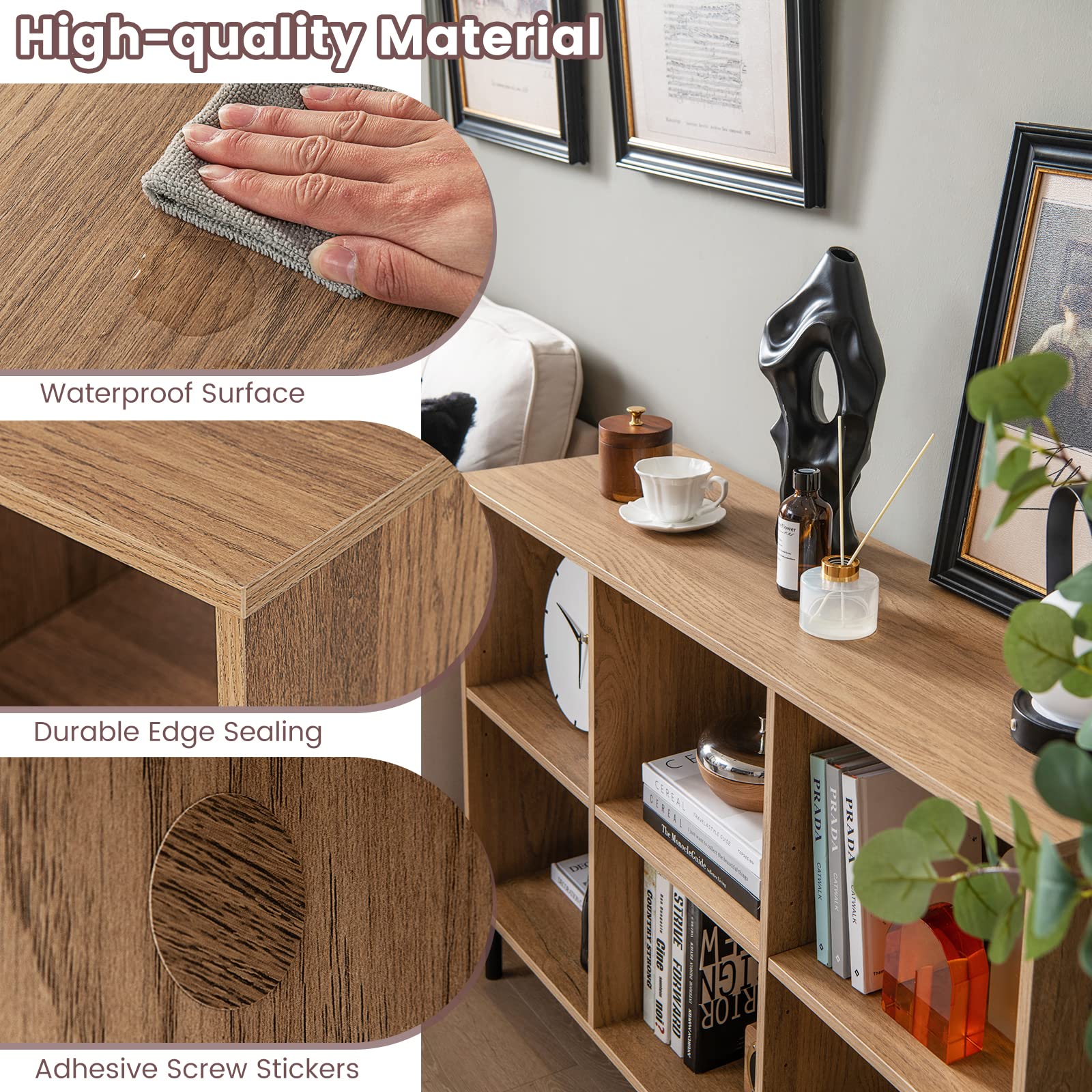GIANTEX Librería de 3 Niveles, Estantería Abierta de Madera de de 6 Cubos con Patas de Metal, Mueble Independiente con Estante Ajustable para Estudio, Sala de Estar, Oficina en Casa (Natural)