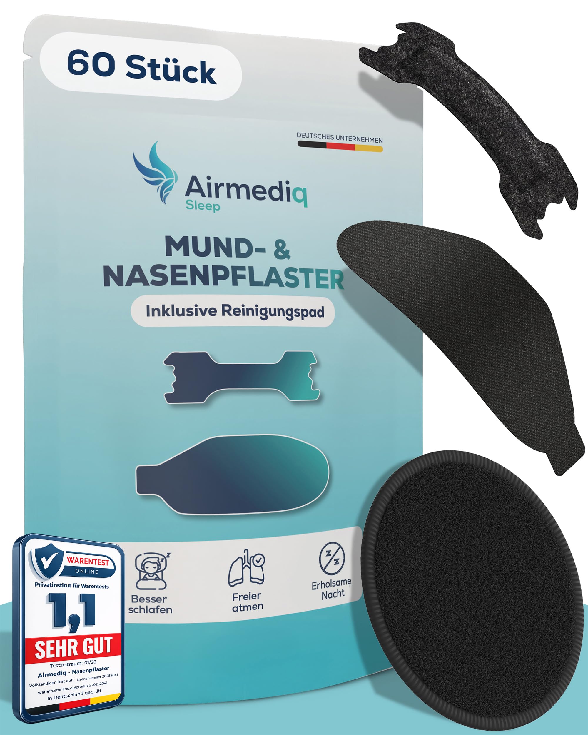 AirMediq® Nasenpflaster & Mundpflaster Bundle [60 Stück] – Schnarchstopper Nose Strips & Mouth Tape – Anti Schnarch Pflaster – Nasenstrips besser Atmen gegen Schnarchen – Mundpflaster (60er Pack)
