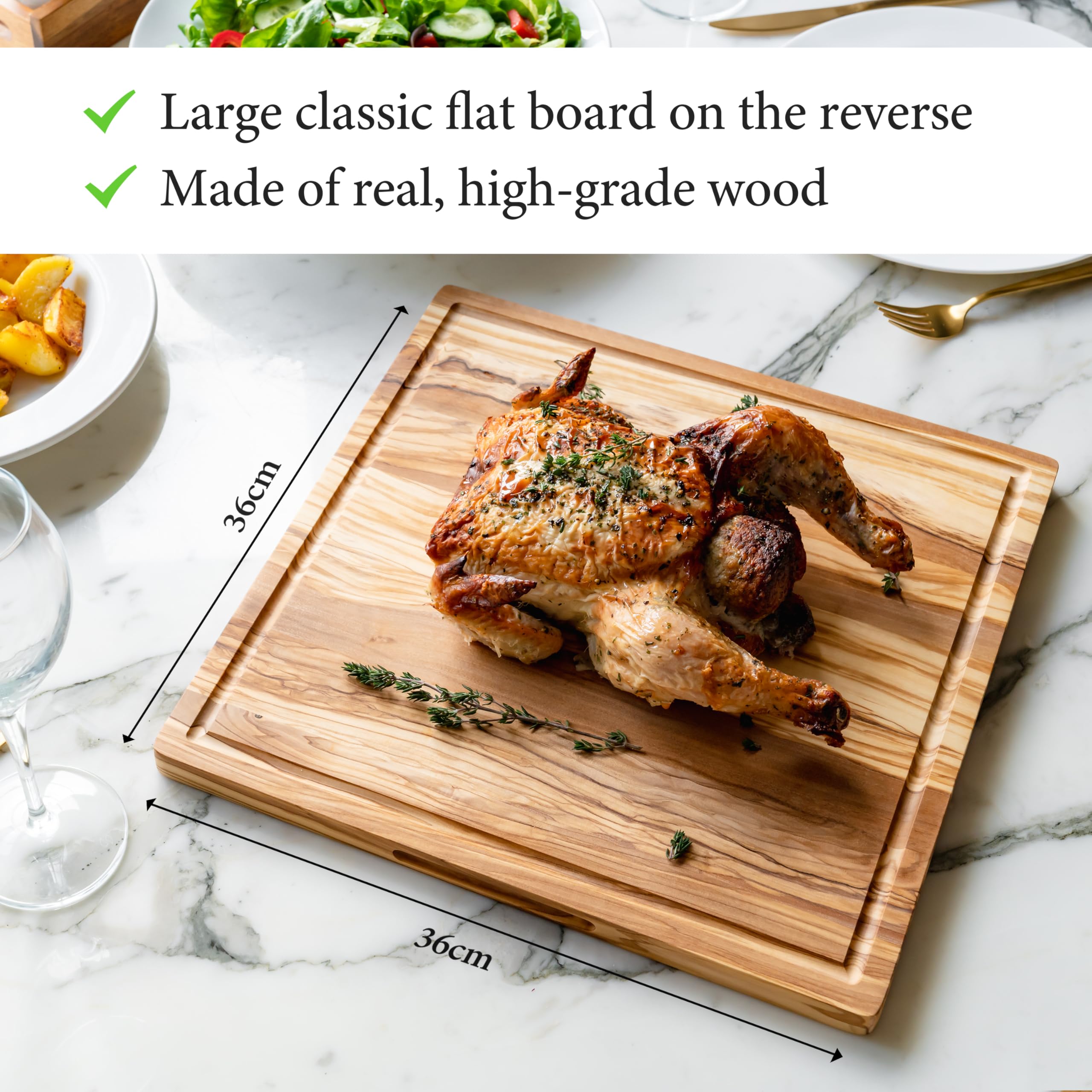 Tabla de cortar de madera grande de alta calidad con recipientes, madera de olivo de alta calidad, tabla de cortar reversible para cocina, tabla de queso y plato de servir