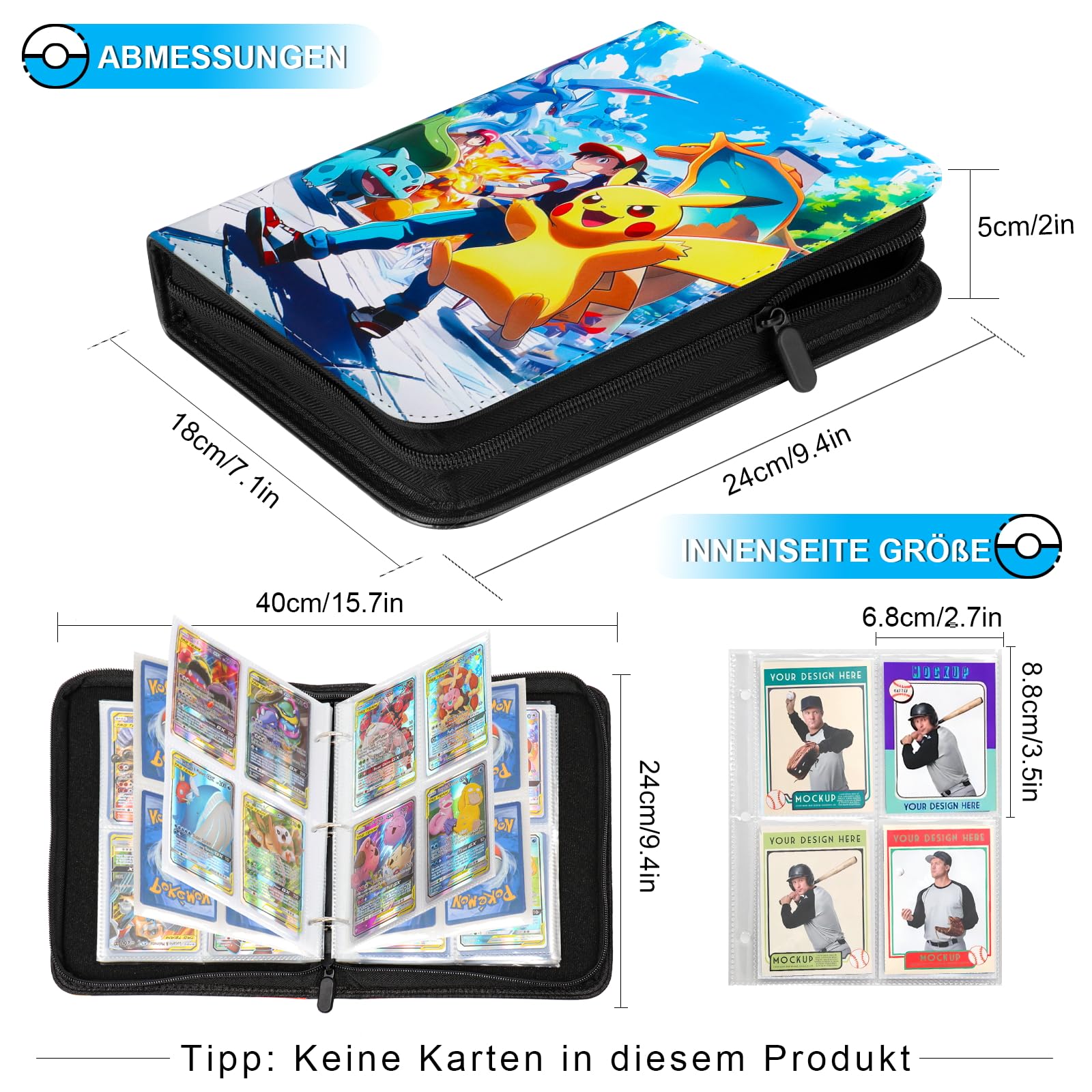 Pokemon Karten Album - 50 Seiten Für 400 Karten | Wasserdicht & Mit Tragegriff