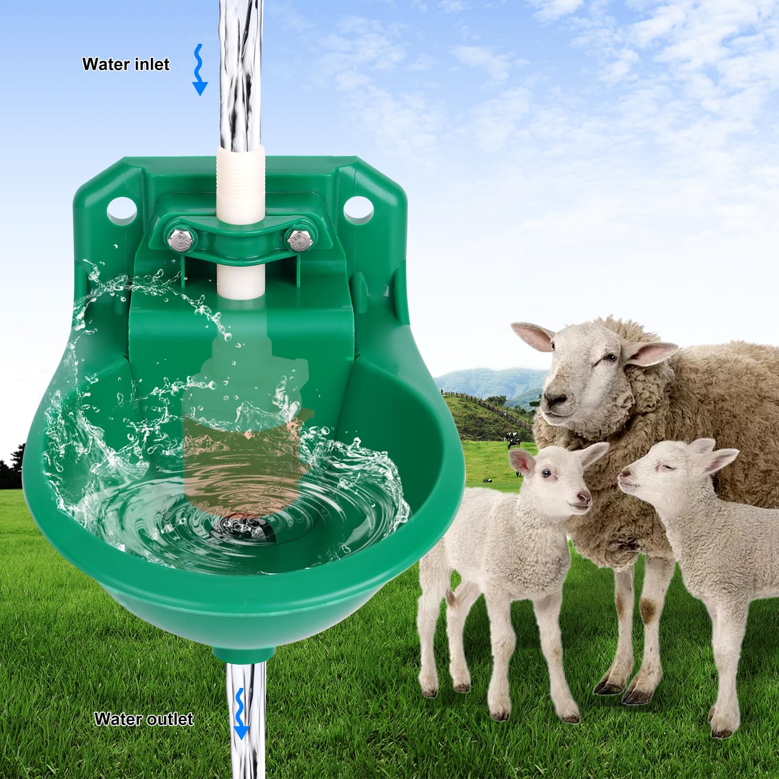 Abbeveratoio per capre, abbeveratoio per bestiame per pecore, cani, maialini, vitelli, cavalli, allevamenti d'acqua per bestiame, ciotola automatica in plastica, dispenser per acqua