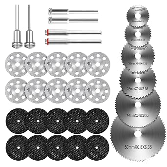 Cutting Discs for Dremel,32Pcs Wheels Set for Rotary Tool Accessories | Includes Diamond, Resin, and HSS Circular Saw Blades for Precision Cutting of Metal with 1/8