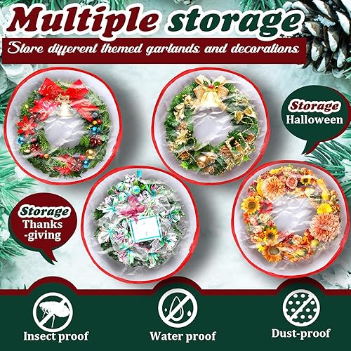 Miniatura 10 de Dunzy 8 bolsas de almacenamiento para coronas de Navidad, contenedor de guirnalda para coronas, de tela resistente a desgarros, cajas redondas con