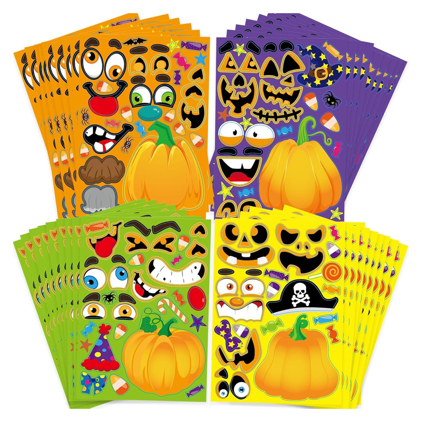 36 Sheets Halloween Pumpkin Craft Stickers Kids DIY Make a Pumpkin Face Sticker for Kids Toddles Halloween Treats Party Favors Game Stickers