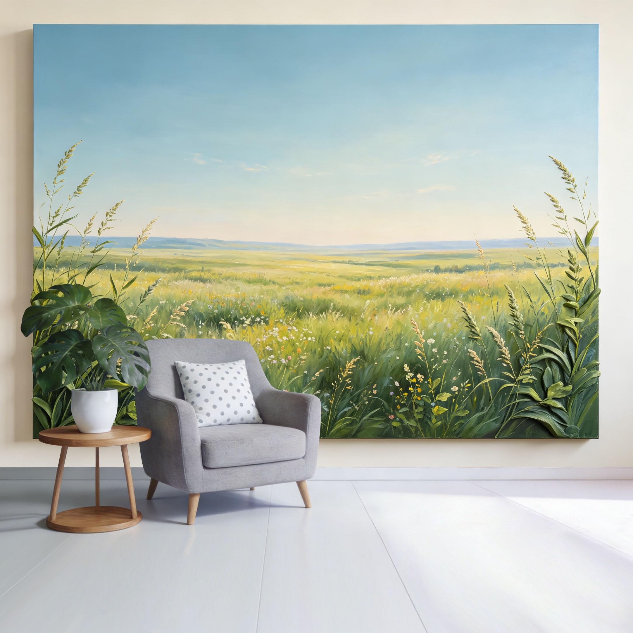 Custom Size Wall Mural Sunny Meadow Landscape with Wildflowers and Blue Sky Botanical Nature Scene SelfAdhesive Wall Fabric Removable Wallpaper for Home Office Decor