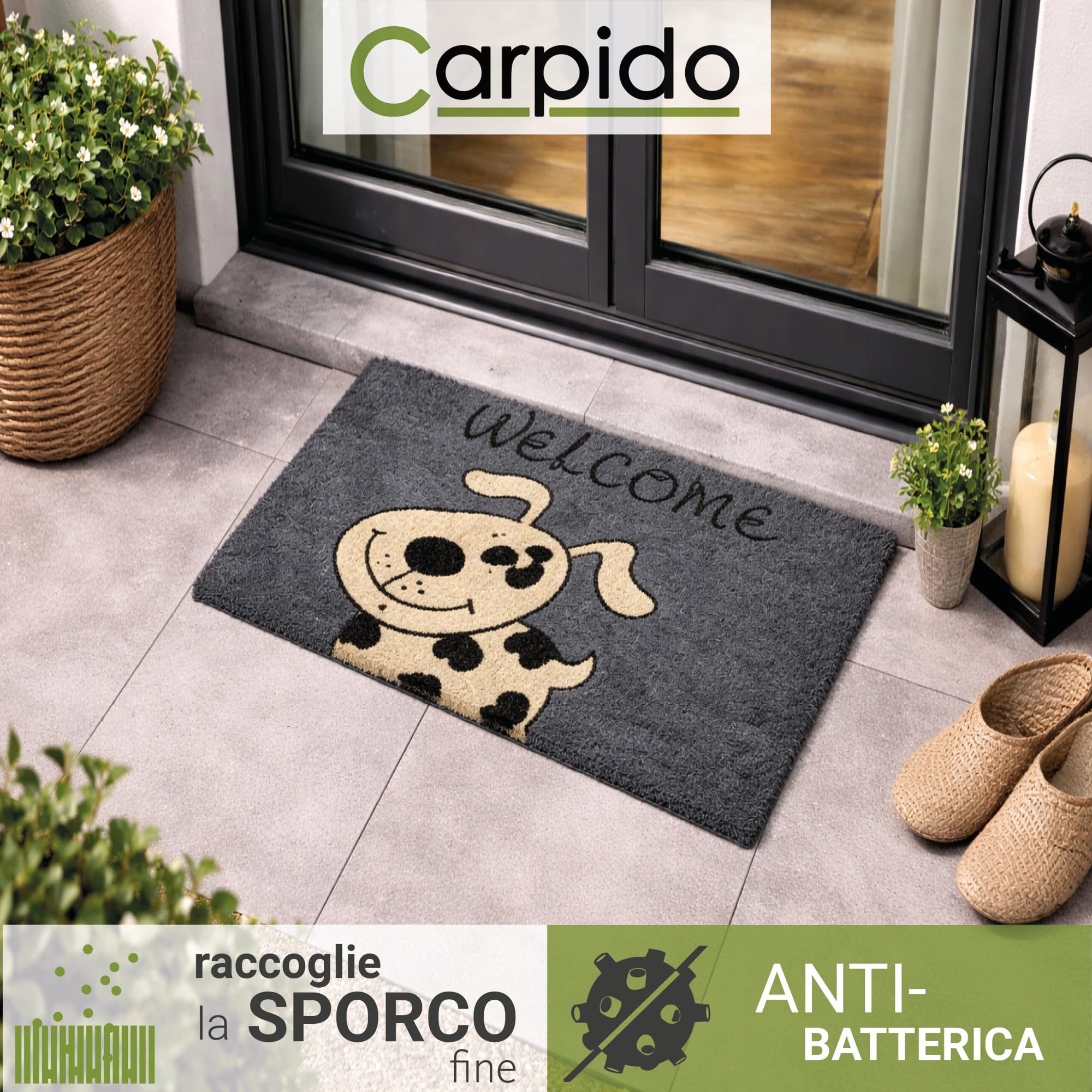 Relaxdays Zerbino da Ingresso in Cocco, Floreale, Tappetino Interni e Esterni Antiscivolo, 60x40