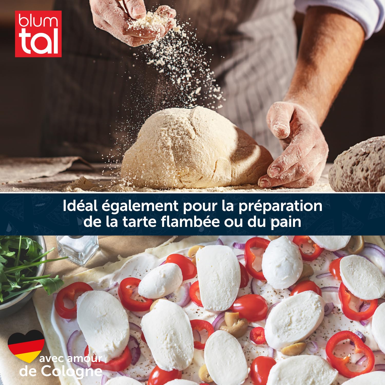 Blumtal - Pierre a pizza en cordiérite pour four et grill à gaz pour une cuisson homogène, une pâte croustillante et une pizza traditionnelle - Pelle a pizza professionelle inclus