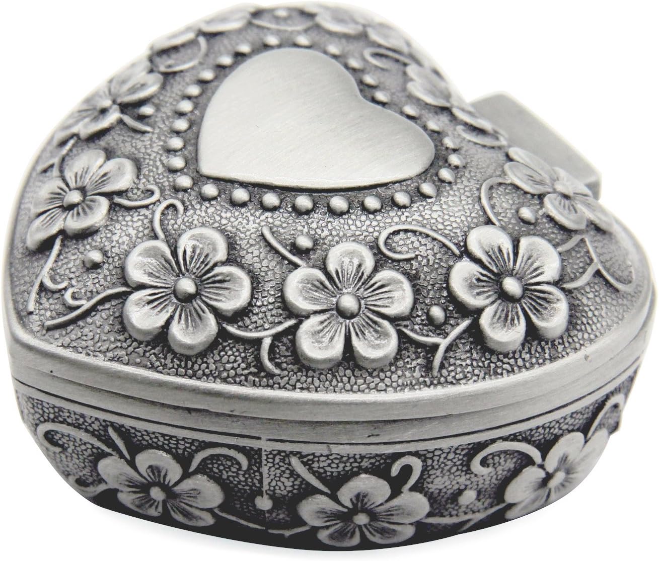 AVESON Classic Vintage Antique Heart Shape Jewelry Box Ring Small Trinket Jewellery Storage Organiser Chest Gift for Girls Ladies, Silver
