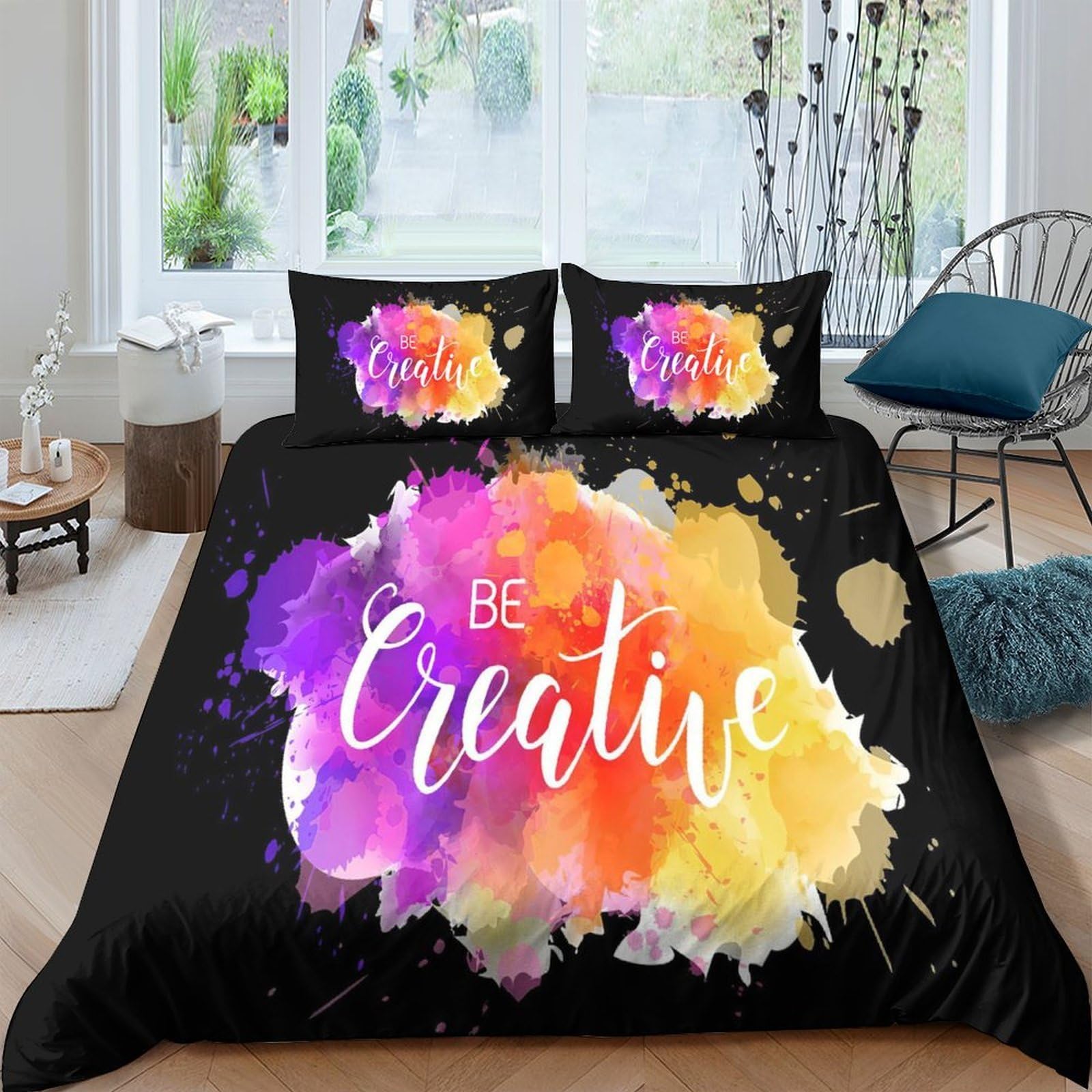 Ctjqhvkz Style-4 3D Printed Watercolor Splash Fitted Sheet Microfiber Be Creative Bed Sheet For Bedroom Guest Room Decor Single（135X200cm）