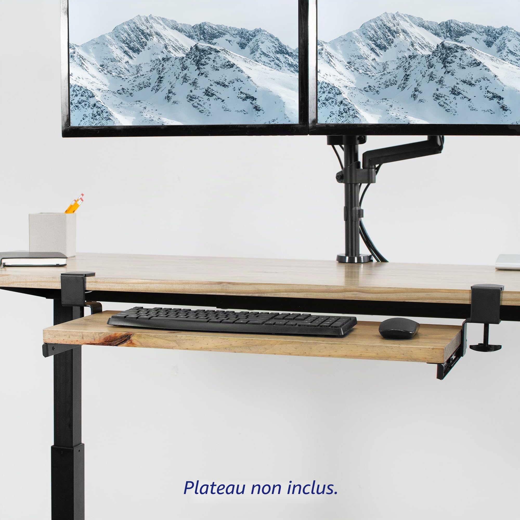 VIVO MOUNT-RAIL02 Ensemble de pinces et rail de 30,5 cm pour plateau de clavier personnalisé (plateau non inclus), rail coulissant pour dessous de bureau avec système de montage de pince en C extra