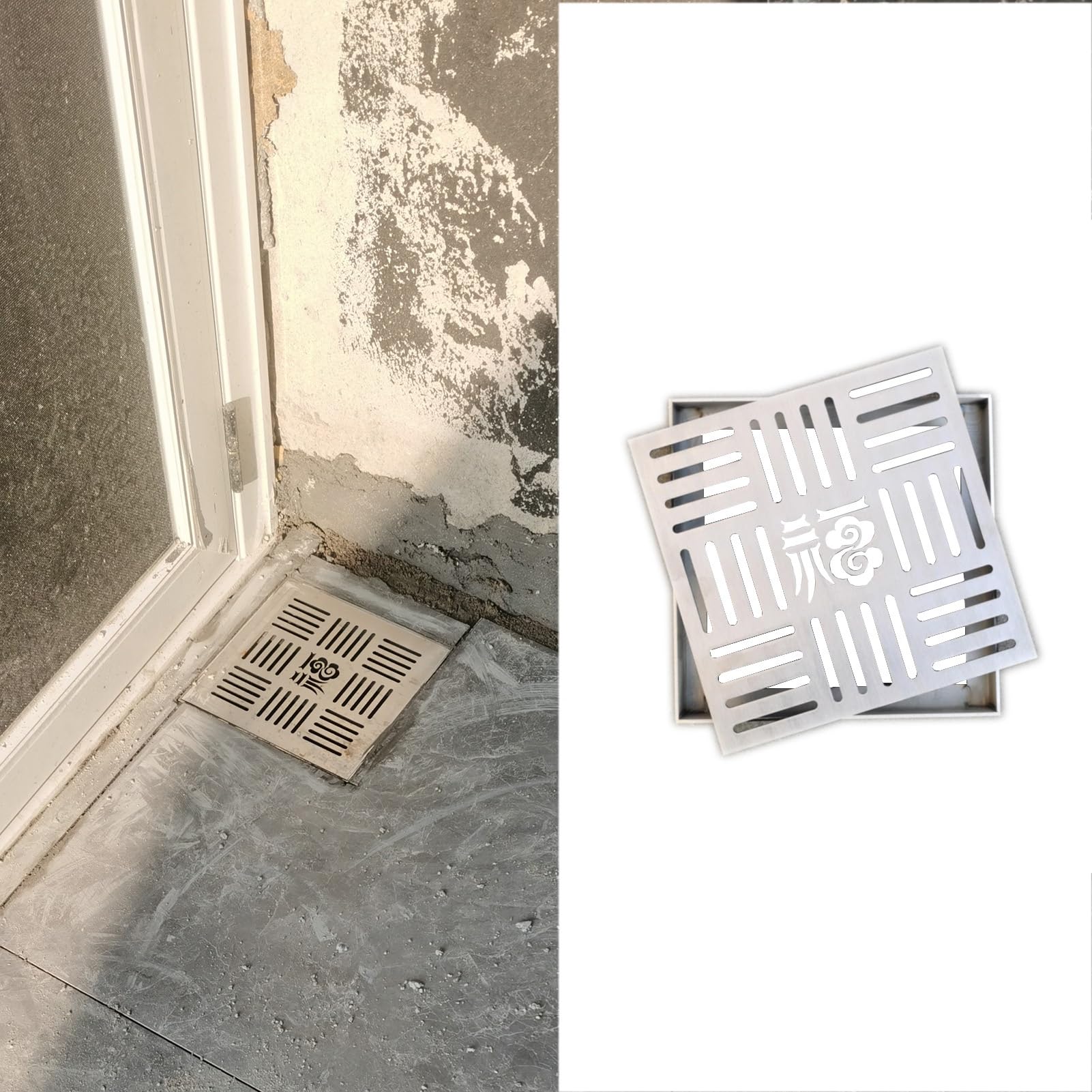 Drain de canal 12x12 cm avec grille de drainage carrée en métal pour terrasse et égout