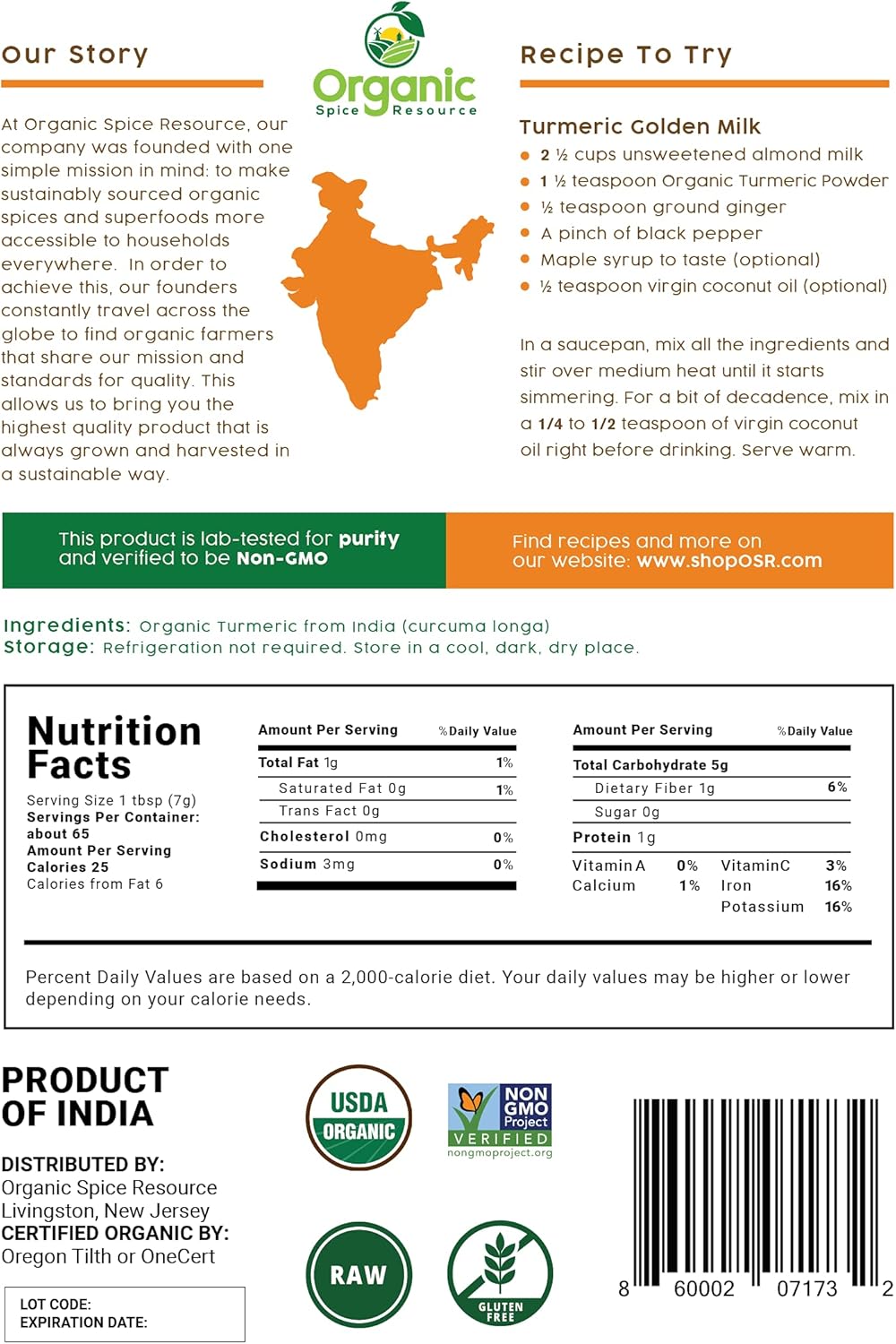 Organic Turmeric Powder w/Curcumin | 16oz or 454g | USDA Organics and Non-GMO | 100% Raw and Natural by OSR - Image 5