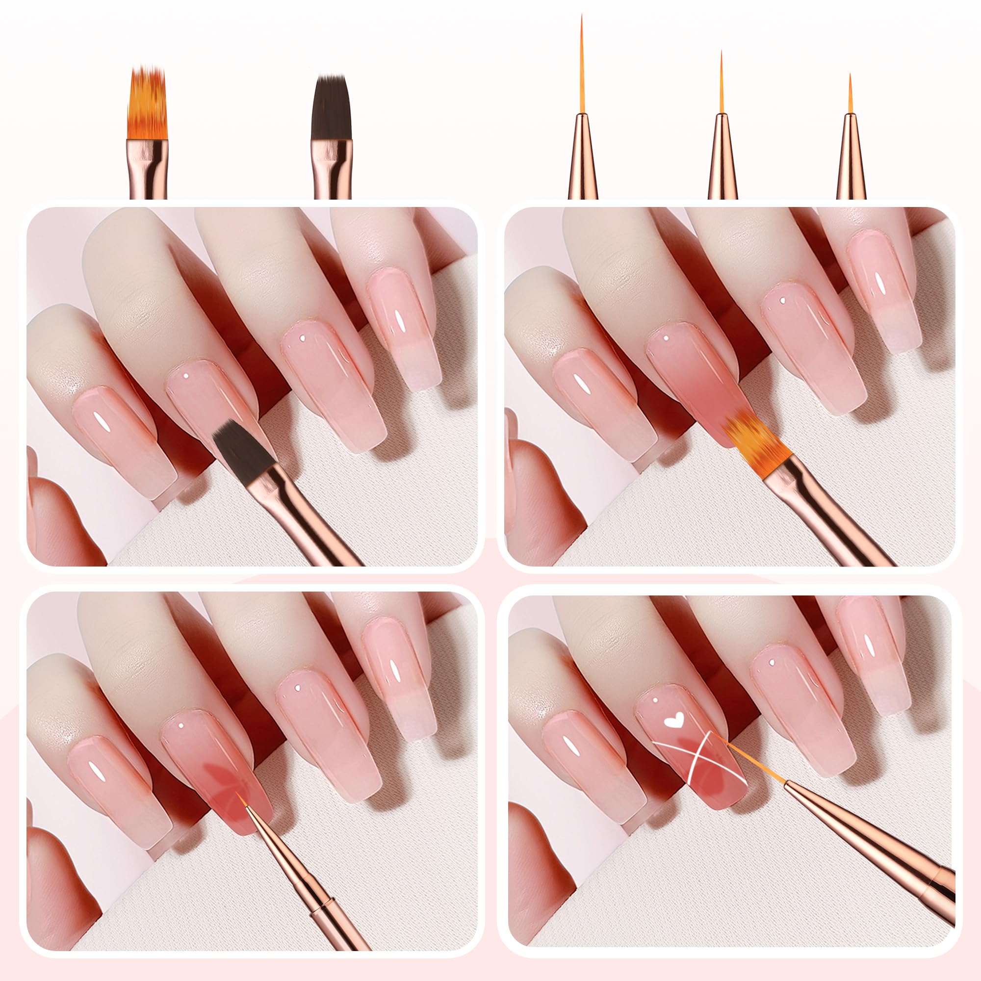 5 Pennelli Professionali per Nail Art in Set per Ricostruzione Unghie con Gel e Acrigel | Strumenti per Design Dettagliati e Semipermamente