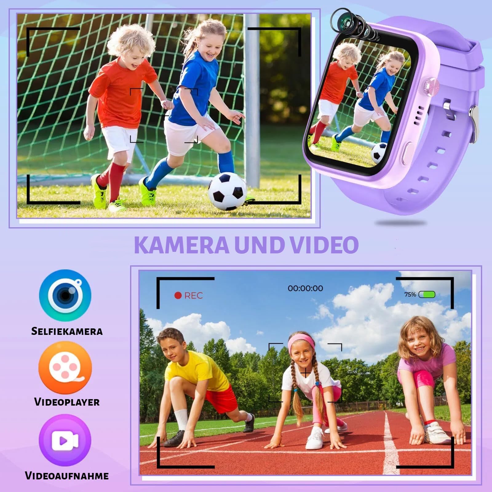 OKYUK Smartwatch dziecięcy 4G z trackerem GPS, dwukierunkowe połączenia, SOS, smartwatch z wieloma stylami pulpitu do wyboru dla 6-12 chłopców i dziewczynek (fioletowy)