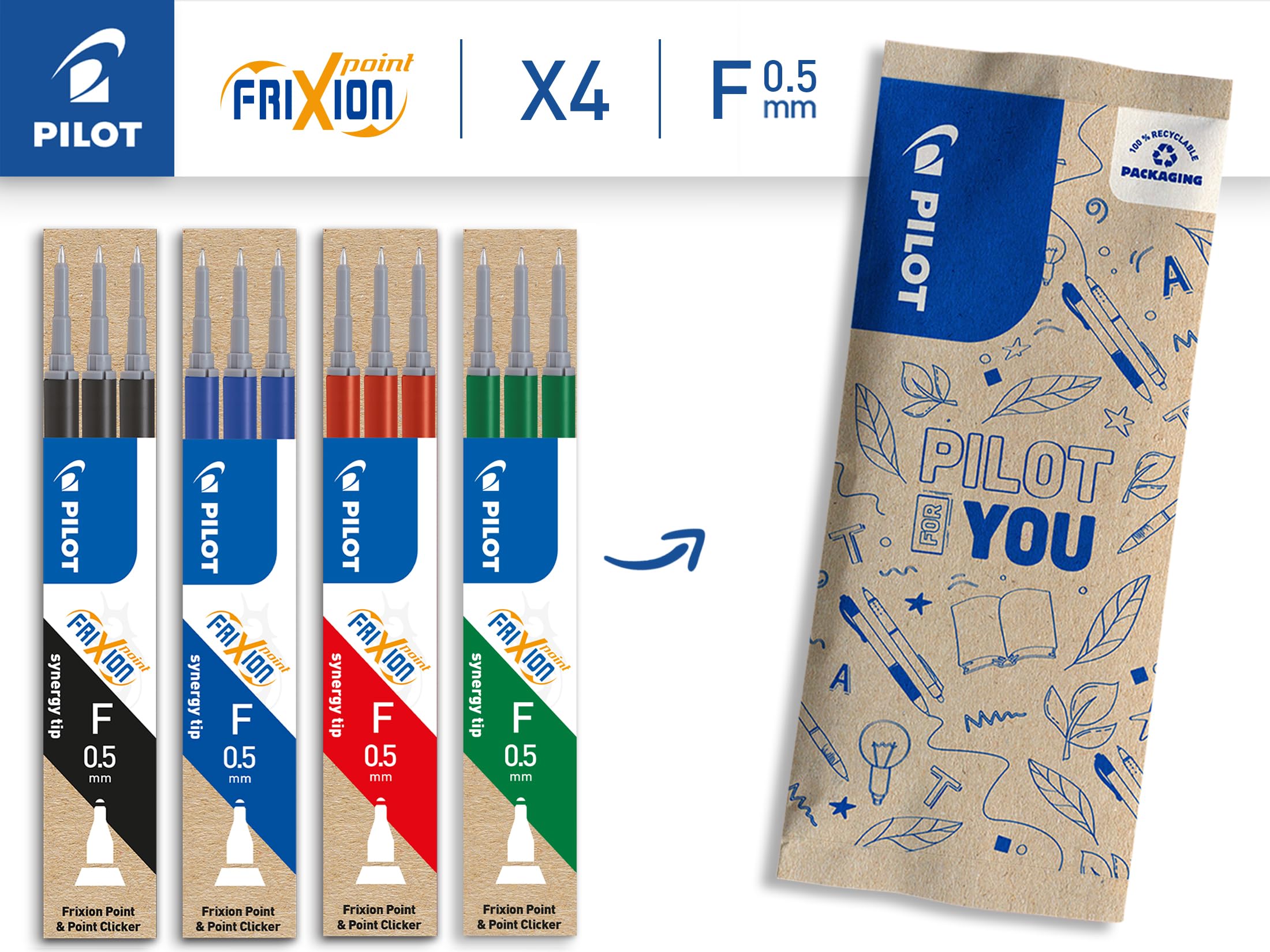 PILOT FriXion Ricariche Penne Cancellabili Blu Nero Rosso Verde Punta Fine 12 Pezzi