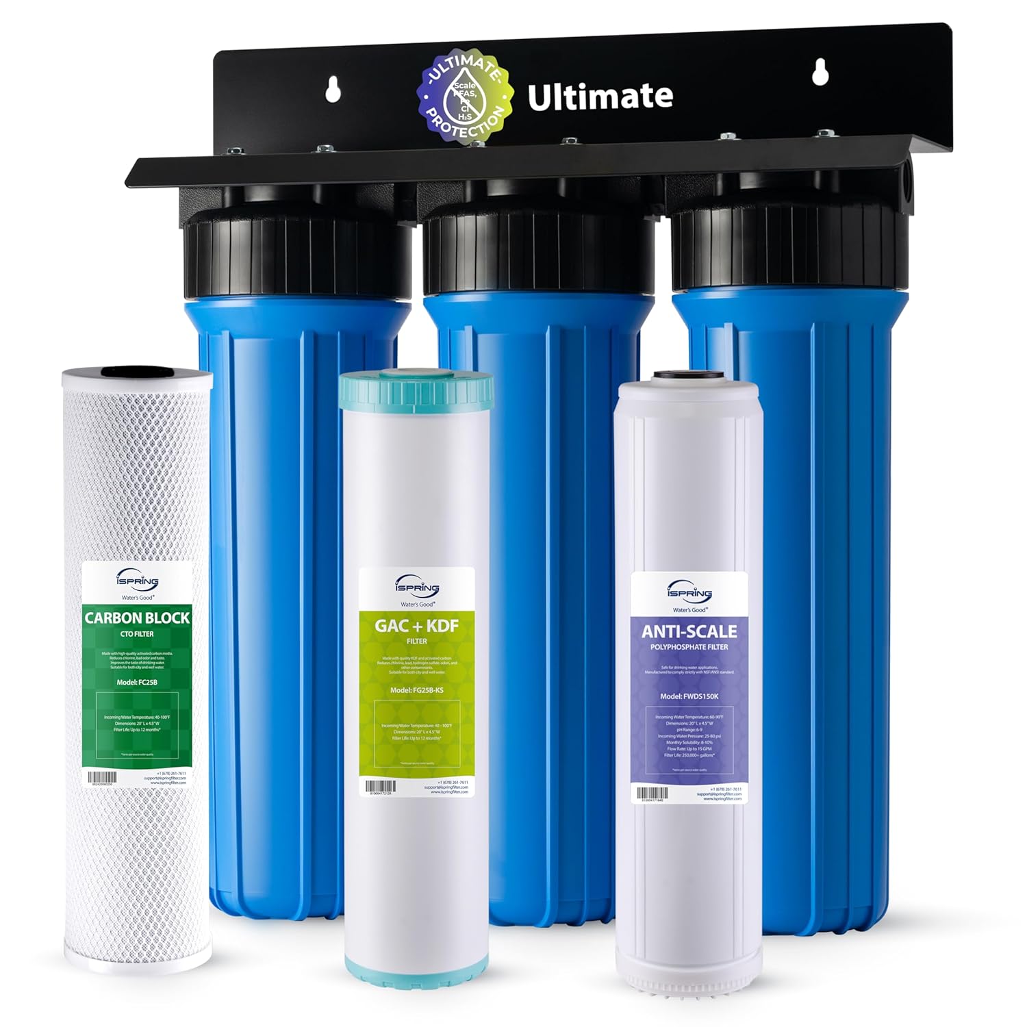 iSpring Whole House Water Filter System, Reduces Lead, Scale, Chlorine, Chloramine, 3-Stage Whole House Water Filtration System, Model: WGB32B-KDS