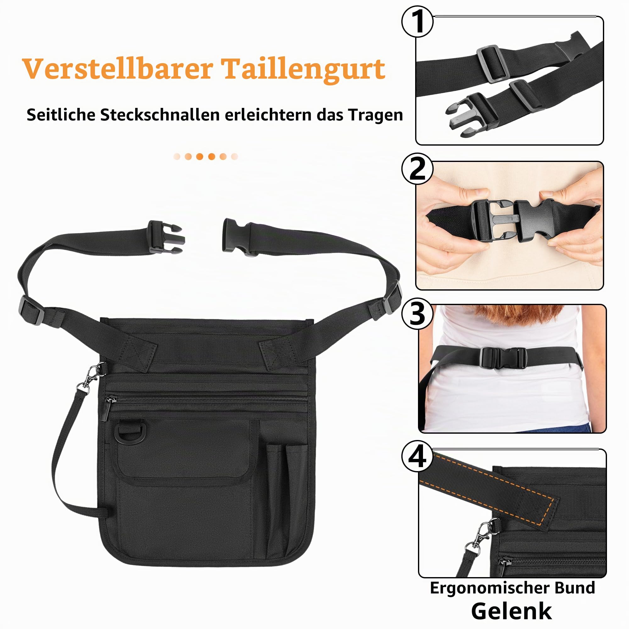 Rexmica Kellnerschürze mit Mehreren Taschen, Kellner Küchenschürze mit Verstellbarem Gürtel, Hüfttasche für Kellner, Kochschürze, Schürze für Männer und Frauen, Geeignet für Restaurant, Bistro, Café