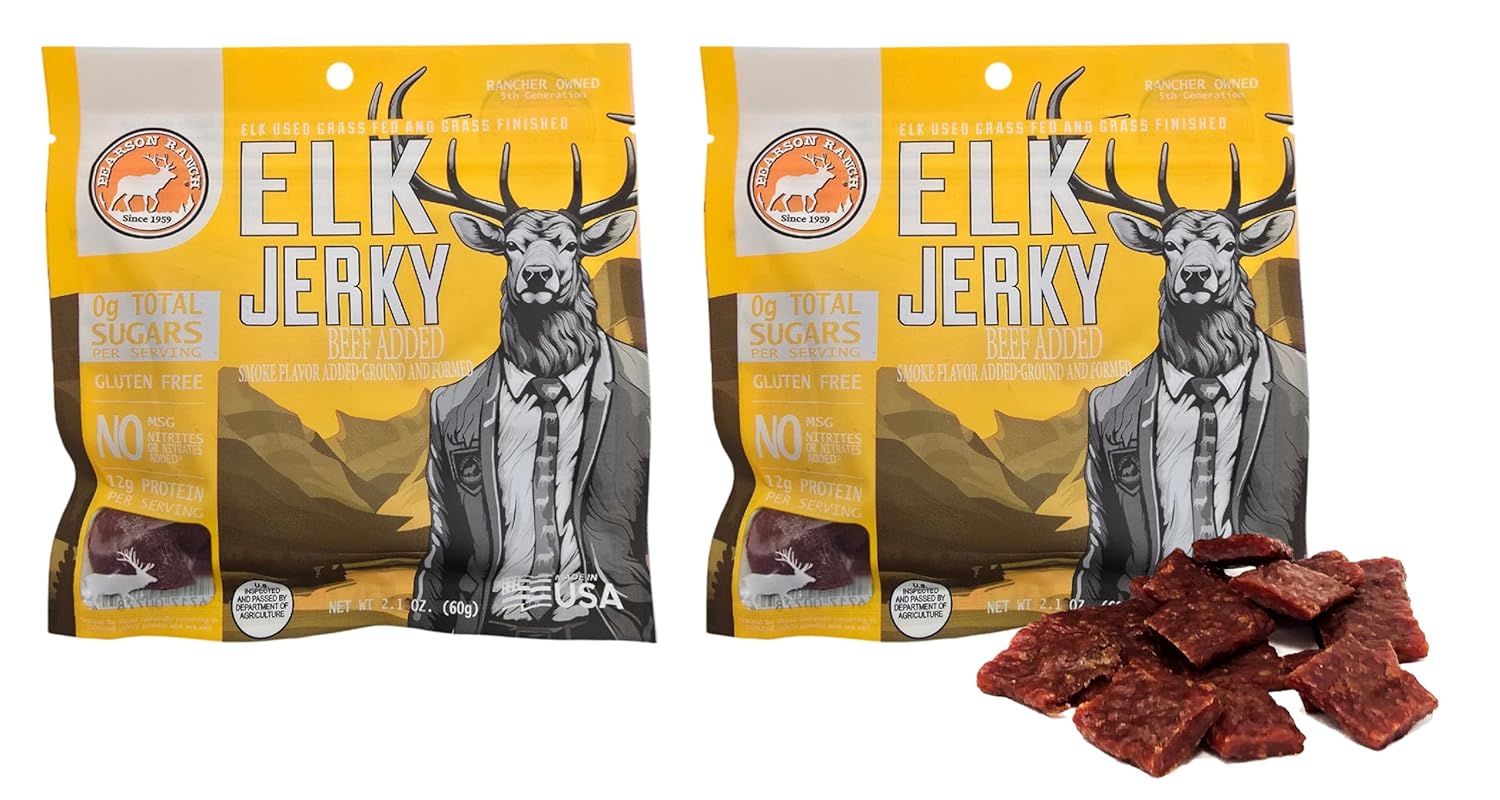 PEARSON RANCH Bison Jerky Pack of 2 - Low-Carb, Gluten-Free, MSG-Free, High Protein, No Added Nitrites, Paleo and Keto Friendly Exotic Meat Snacks 2.1 Ounce Each