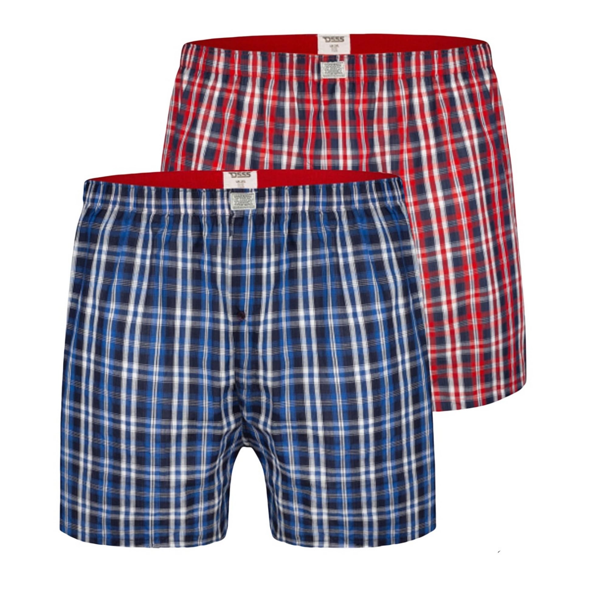 Duke D555 Mens Plaid Big Tall Kingsize 2 Pack Boxer Shorts - 8XL UK Red/Navy