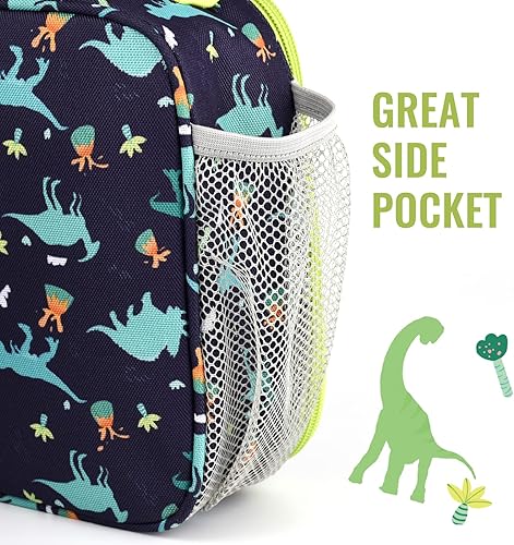 Miniatura 3 de Genteen Bolsa de almuerzo aislada, bolsa de almuerzo con estampado para niños, doble cremallera y bolsillo lateral, bolsa suave resistente y hielera