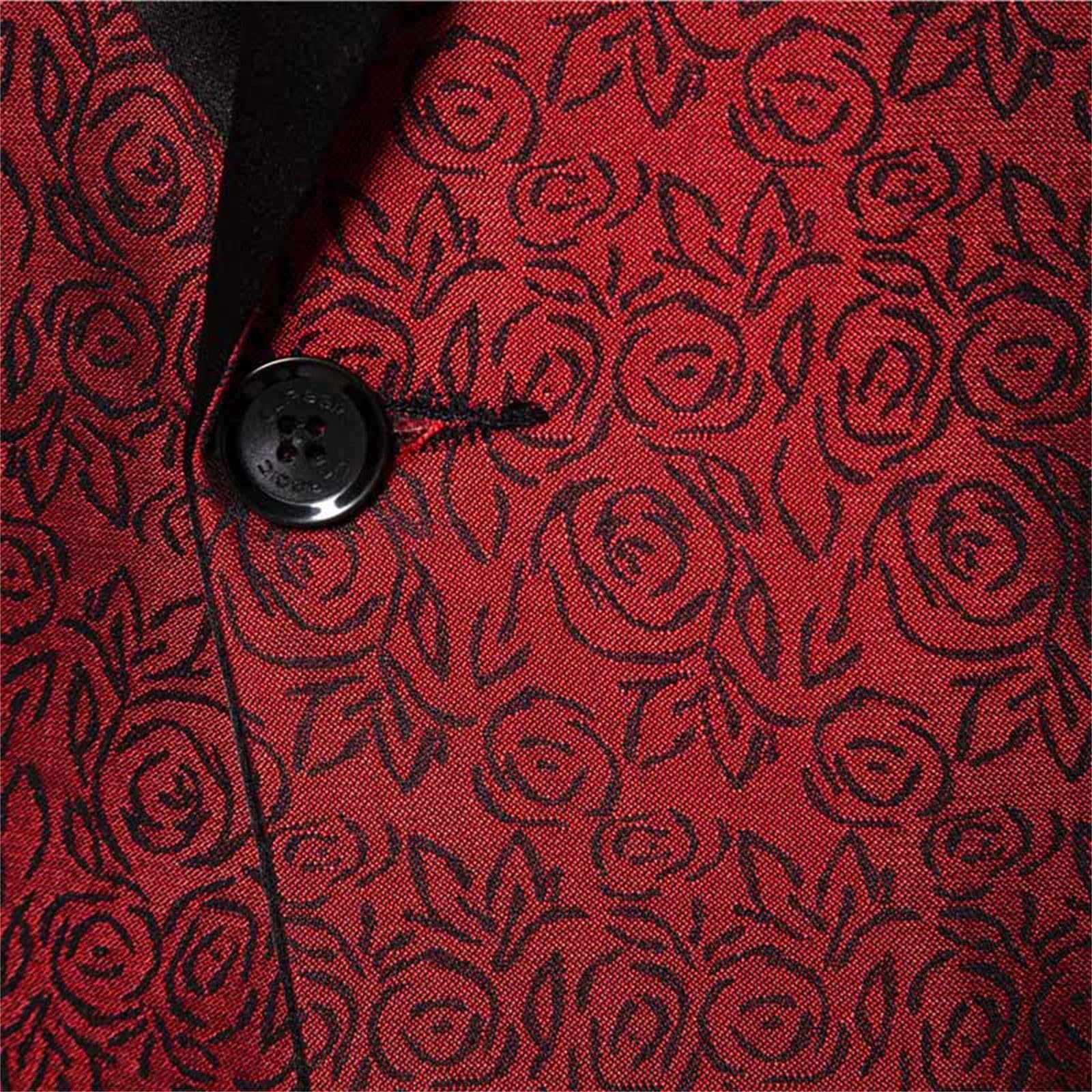 Generisch Tuta da uomo, 2 pezzi, abito da sera, festivo, motivo floreale in rilievo, giacca e pantaloni lunghi, discoteca, spettacolo, studio fotografico, lucido, per feste, carnevale, elegante set da