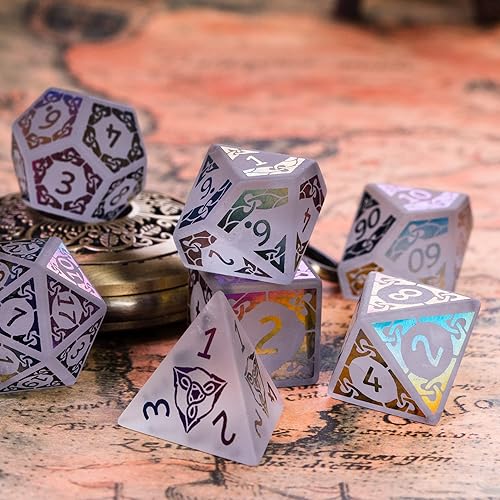 Miniatura 4 de UDIXI D&D - Juego de dados de piedras preciosas de 7 piezas de piedra de cristal blanco con funda de regalo, dados poliédricos para juegos de mesa