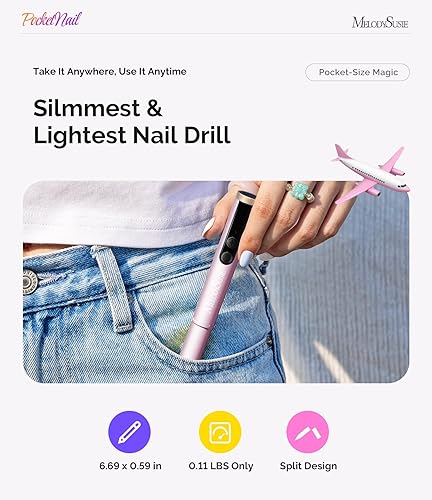 Miniatura 3 de MelodySusie PocketNail - Taladro de uñas modular inalámbrico en forma de bolígrafo, PC100GR 20000 RPM, lima eléctrica recargable para manicura