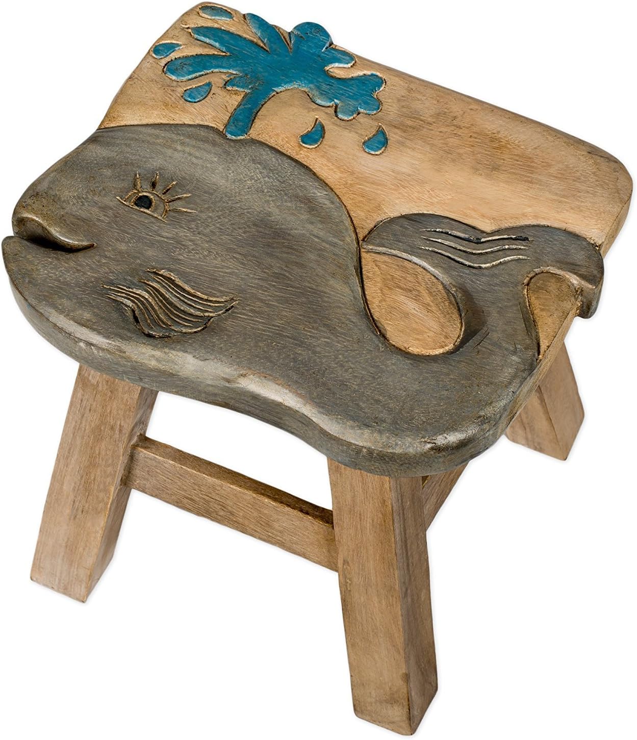 Whale Design Hand Carved Acacia Hardwood Decorative Short Stool