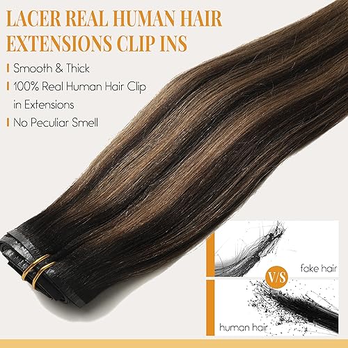 Miniatura 9 de Lacer Light Yaki - Extensiones de cabello lacio con clip, color negro natural, extensiones de cabello humano Remy con clip, para mujeres negras,