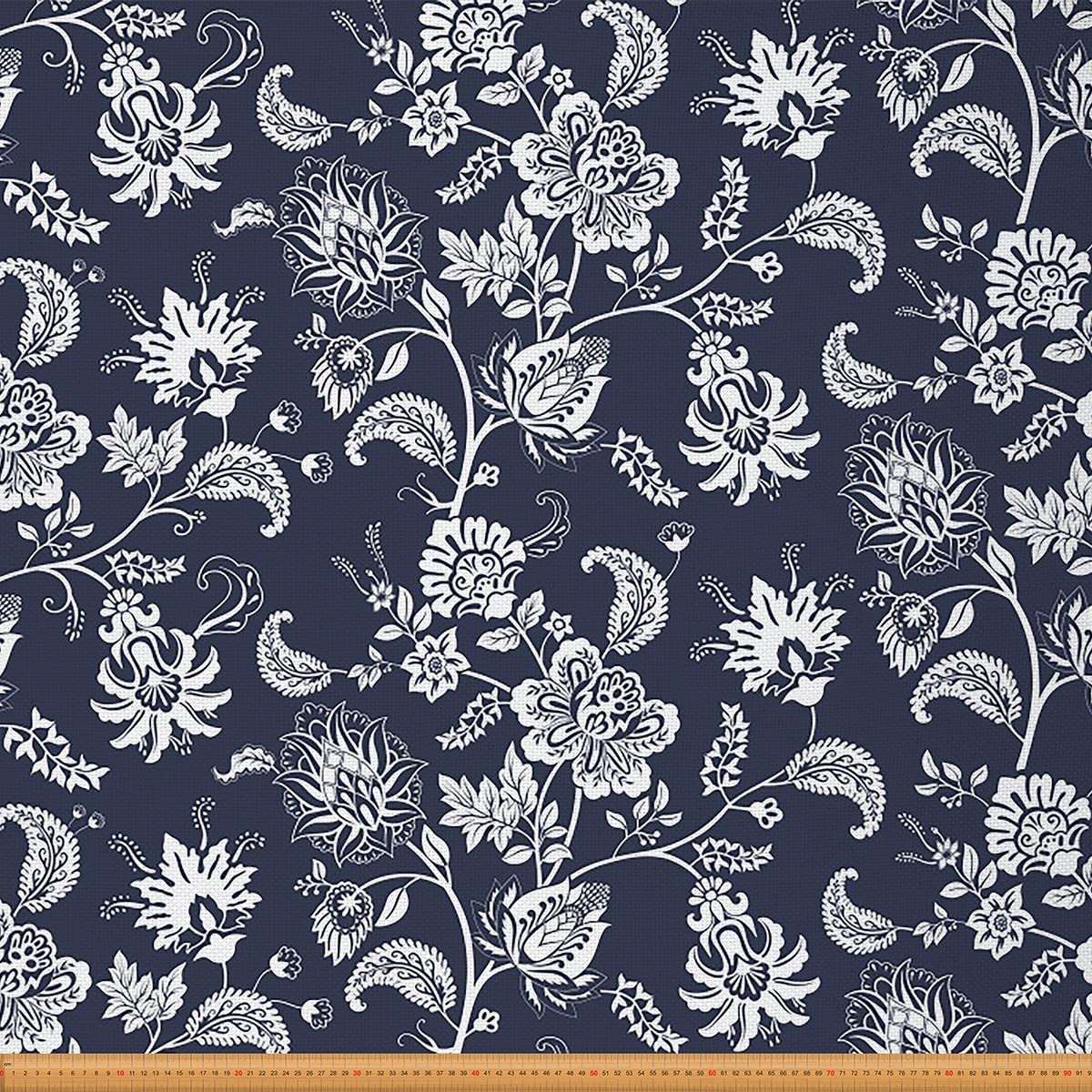 Tela floral de cachemira para sillas, estilo exótico bohemio al aire libre de The Yard, tela de flores de estilo indio retro para proyectos de bricolaje en el hogar, 10 yardas, (920 x 150 cm) azul ma