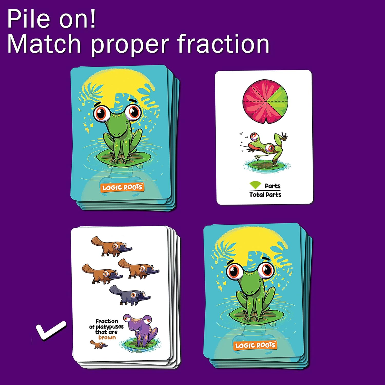 Froggy Fractions Math Games for Fourth Grade and up, 24 Fraction Manipulatives 72 Proper, Improper, and Mixed Fractions Card, Stem Toys for 10 Year Olds and Up