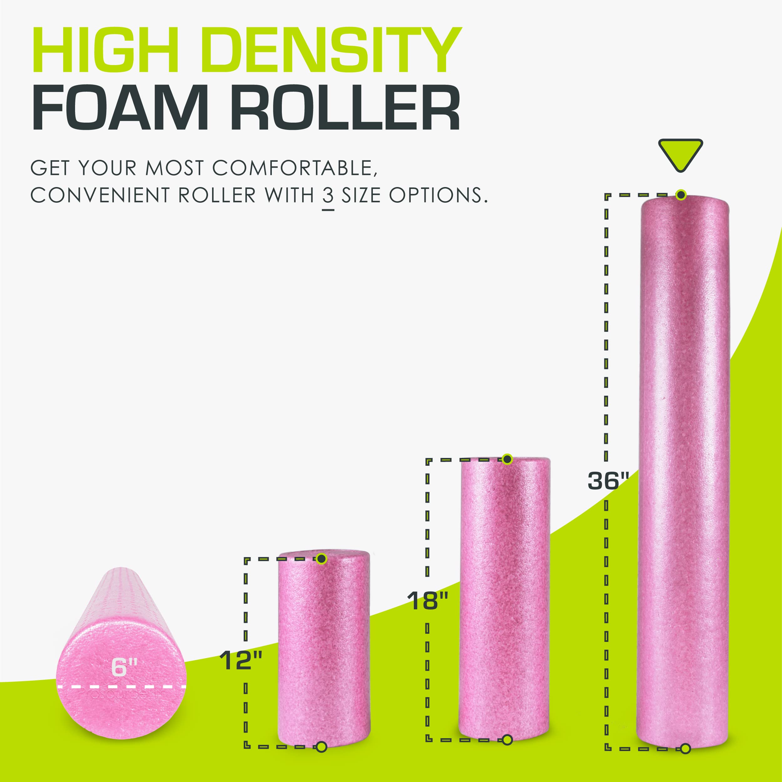 ProsourceFit High Density Foam Rollers 36, 24, 18, 12- inches long. Firm Full Body Athletic Massage Tool for Back Stretching, Yoga, Pilates, Post Workout Muscle Recuperation. Speckled and Solid Colors