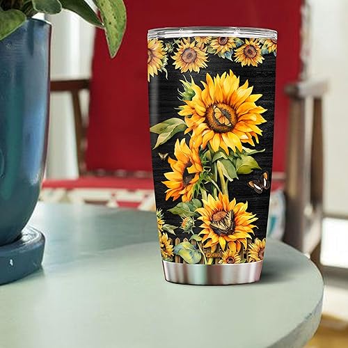 Miniatura 4 de Regalos personalizados de girasol para mujeres, taza de café aislada de acero inoxidable de 20 onzas, taza de viaje, botella de agua, regalo para