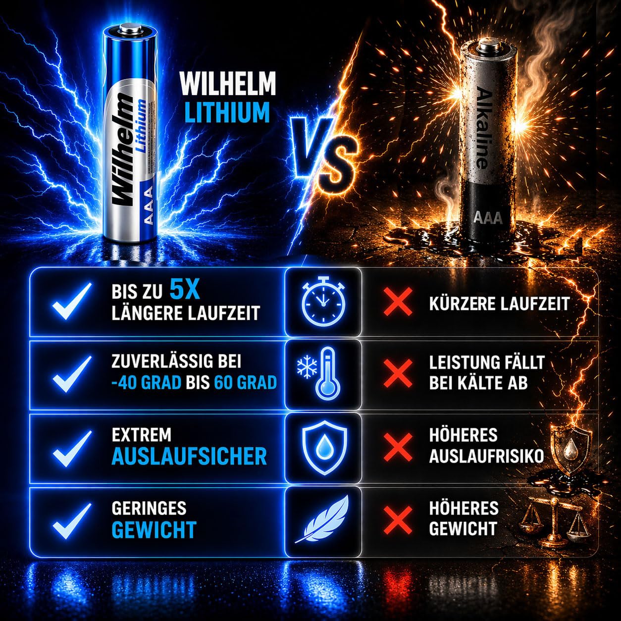Wilhelm Lithium AAA Batterien Mikro LR03 1,5 V Lange Laufzeit – 40 Stück