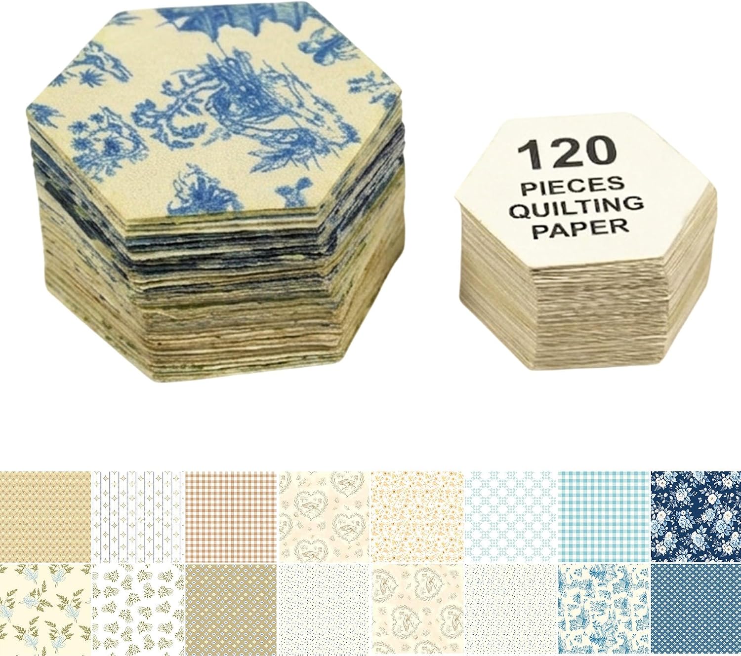 Soimoi Hexagon Precut Quilt Kit – 120 Cotton Fabric Hexagons + 120 EPP Papers – 1.75" Quilting Cotton Shapes for English Paper Piecing, Patchwork & Honeycomb Quilts