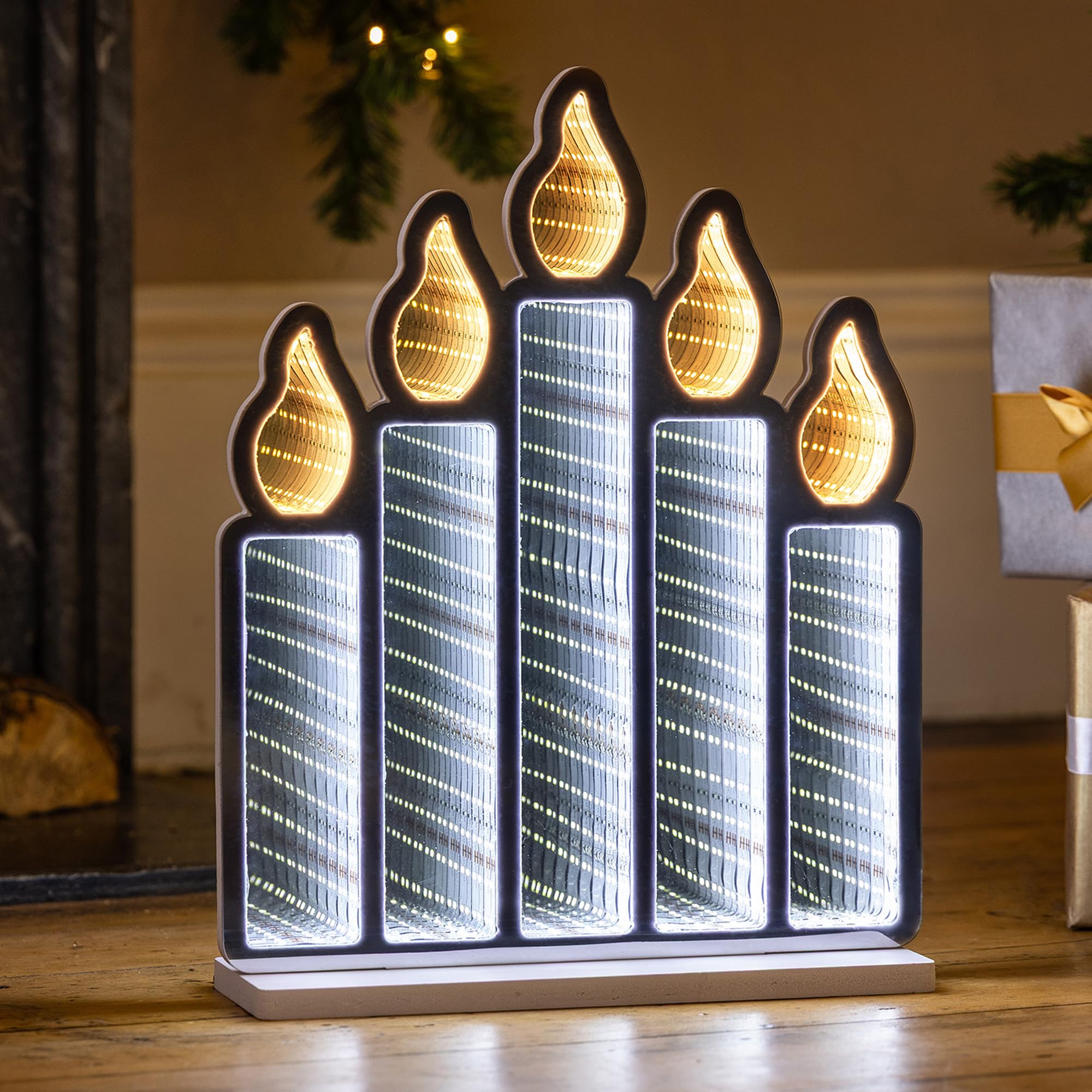 Christow Candle Bridge Infinity Christmas Light, 3D Effect Led Mirror Tunnel Decoration, Indoor Windowsill Mantelpiece Display, Mains Powered Home Lighting, White & Warm White Glow, 40Cm X 39Cm X 4Cm