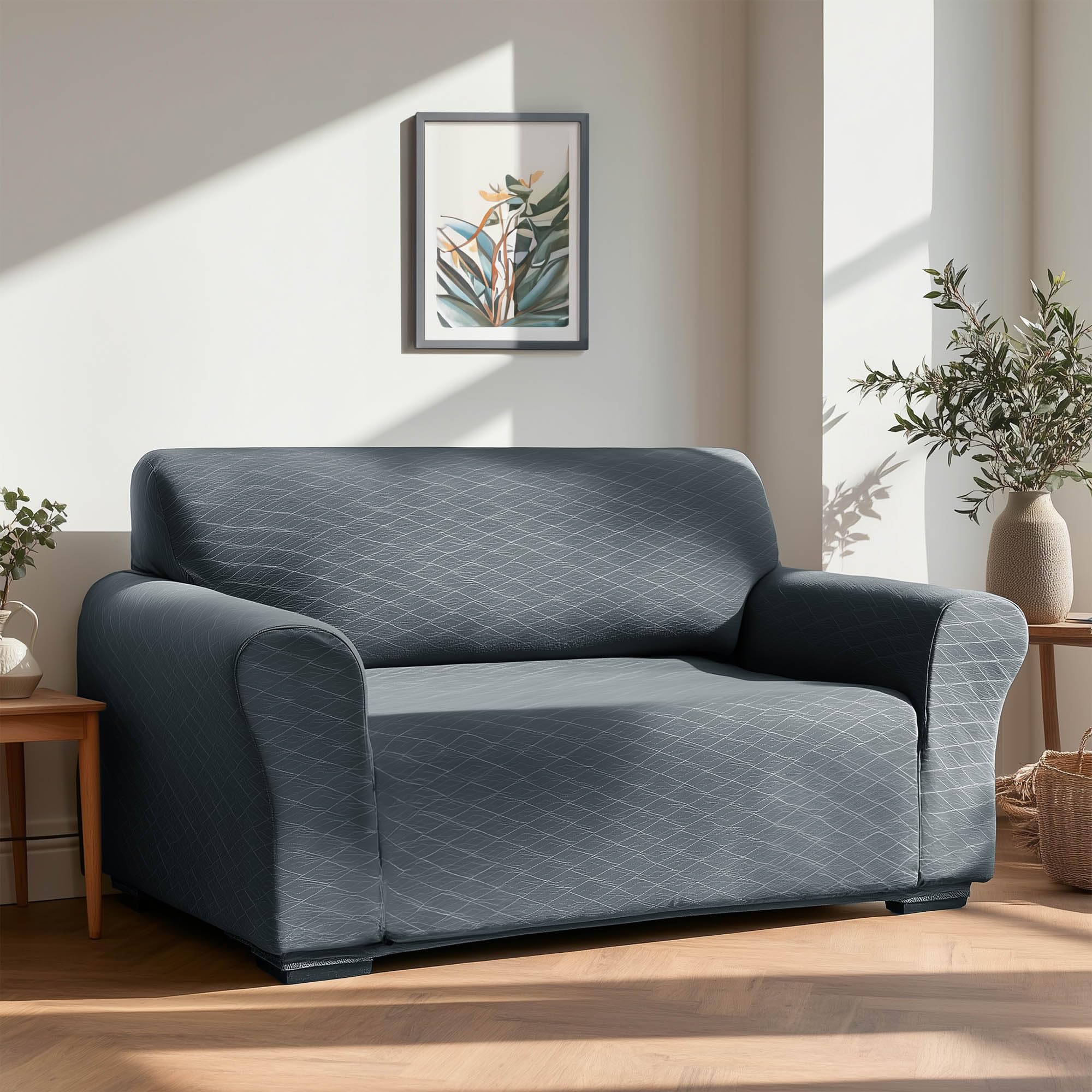Deconovo 4 Seater Stretch Sofa Cover with Armrests - Scratch-Resistant for Cats, Modern Anti-Stain Cover, Washable Sofa Protector in Living Room, Grey