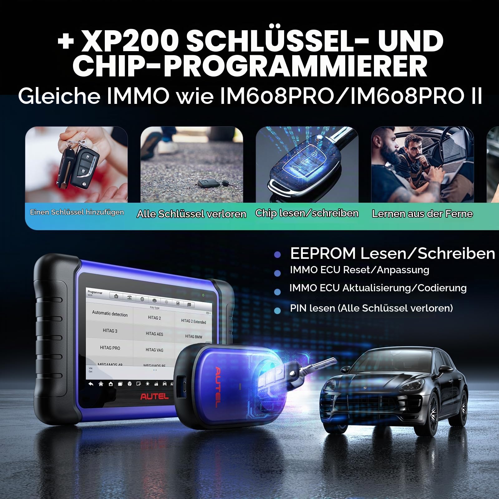Autel MaxiIM IM508S mit XP200 Schlüssel Programmiergerät Auto, 2-Jahre Update[Wert 650€], 2026 Up von KM100 IM508 IM608PRO Autoschlüssel Programmierer, 3K+ Bidirektionale Test, 40+ Dienste, Android 11 | 3000+ Bidirektionale Tests, 40+ Servicefunktionen, e