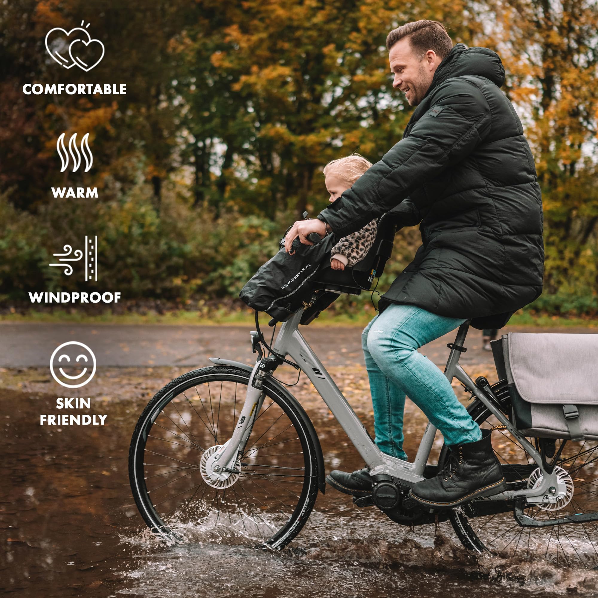 Deryan Bike-a-way Jepp/Mini Seggiolino per bicicletta Copertura antipioggia - giacca calda e giacca a vento + poncho antipioggia