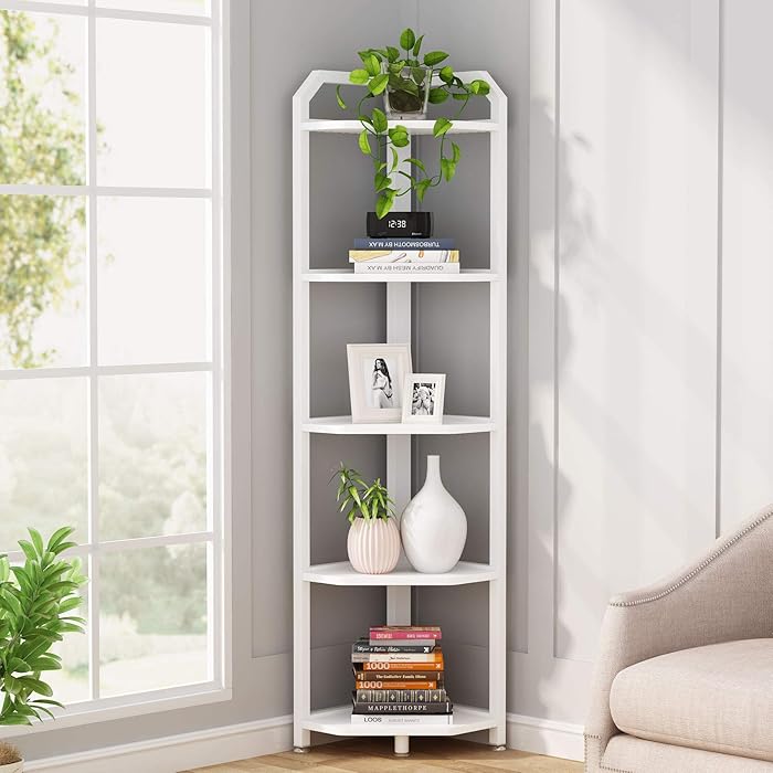 Buy Tribesigns White Corner Shelf, 5 Tier Corner Bookshelf and Bookcase